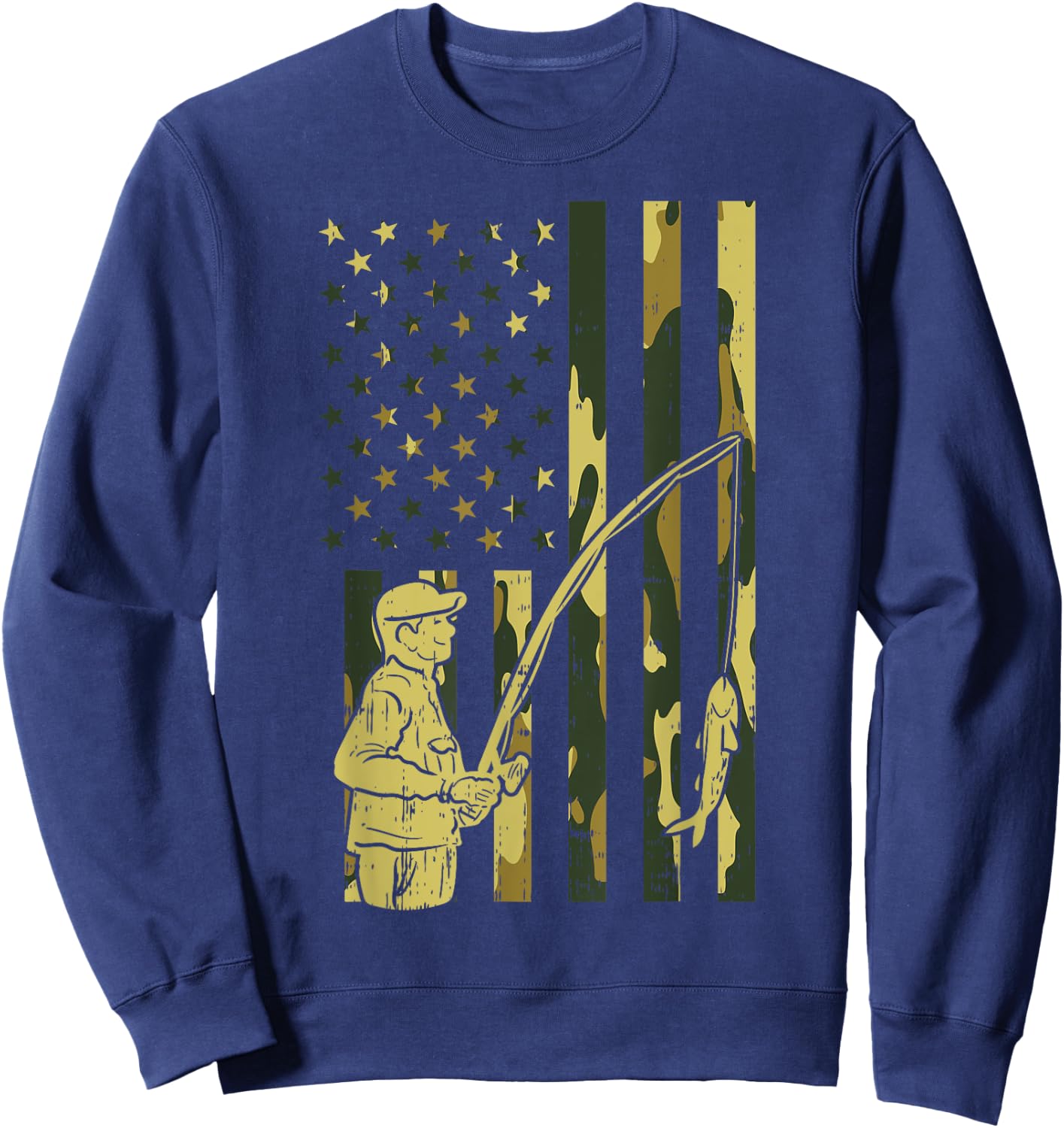 Camo Flag Fisherman Vintage Fishing Patriotic Angler Gift Sweatshirt - Sweatshirt | Navy