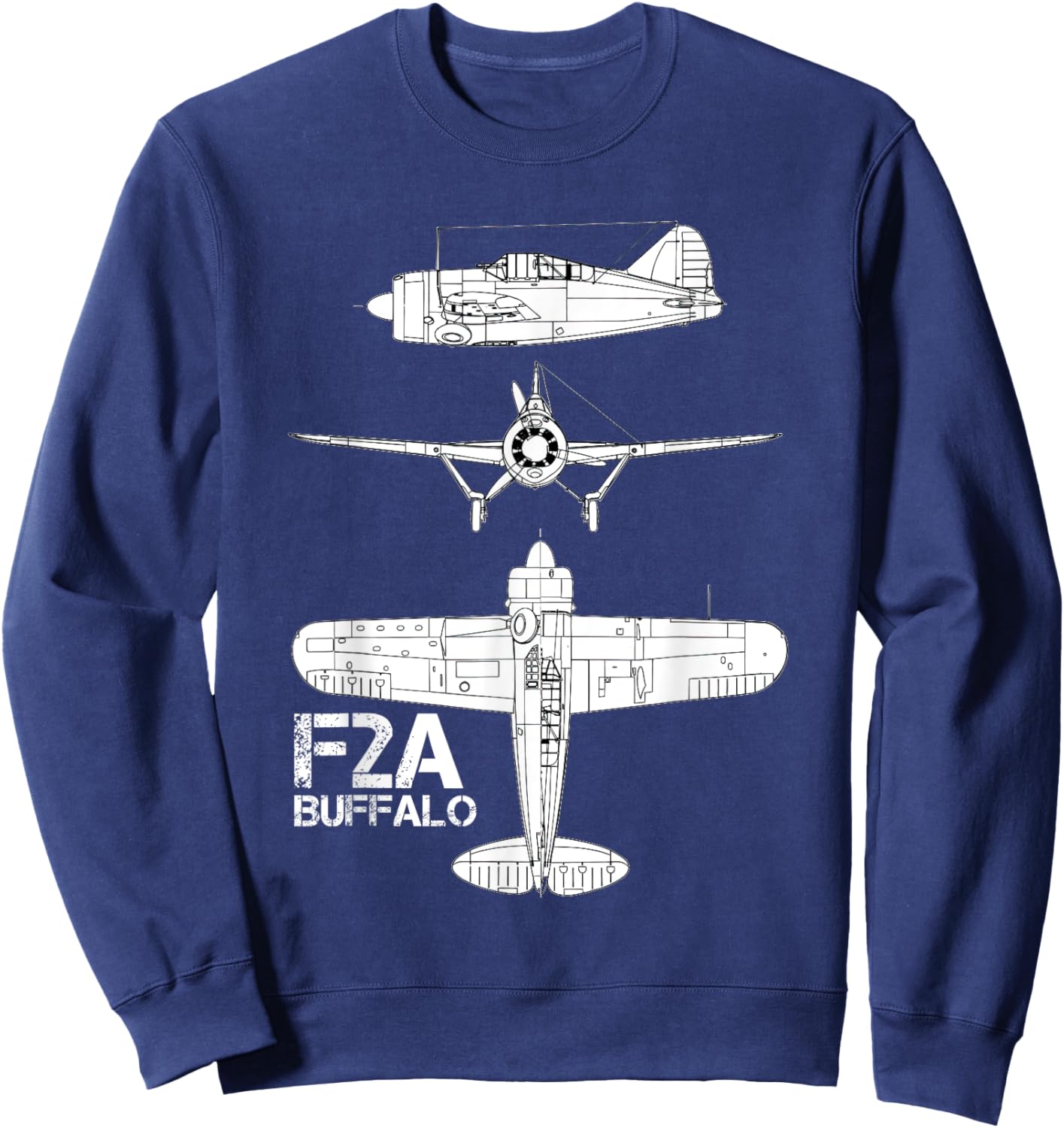 Brewster F2A Buffalo Fighter Aircraft WW2 Airplane Sweatshirt - Sweatshirt | Navy
