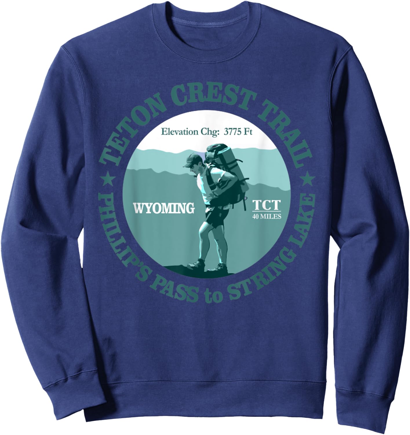 Teton Crest Trail Funny Spring Lake Hiking Mountain Sweatshirt - Sweatshirt | Navy