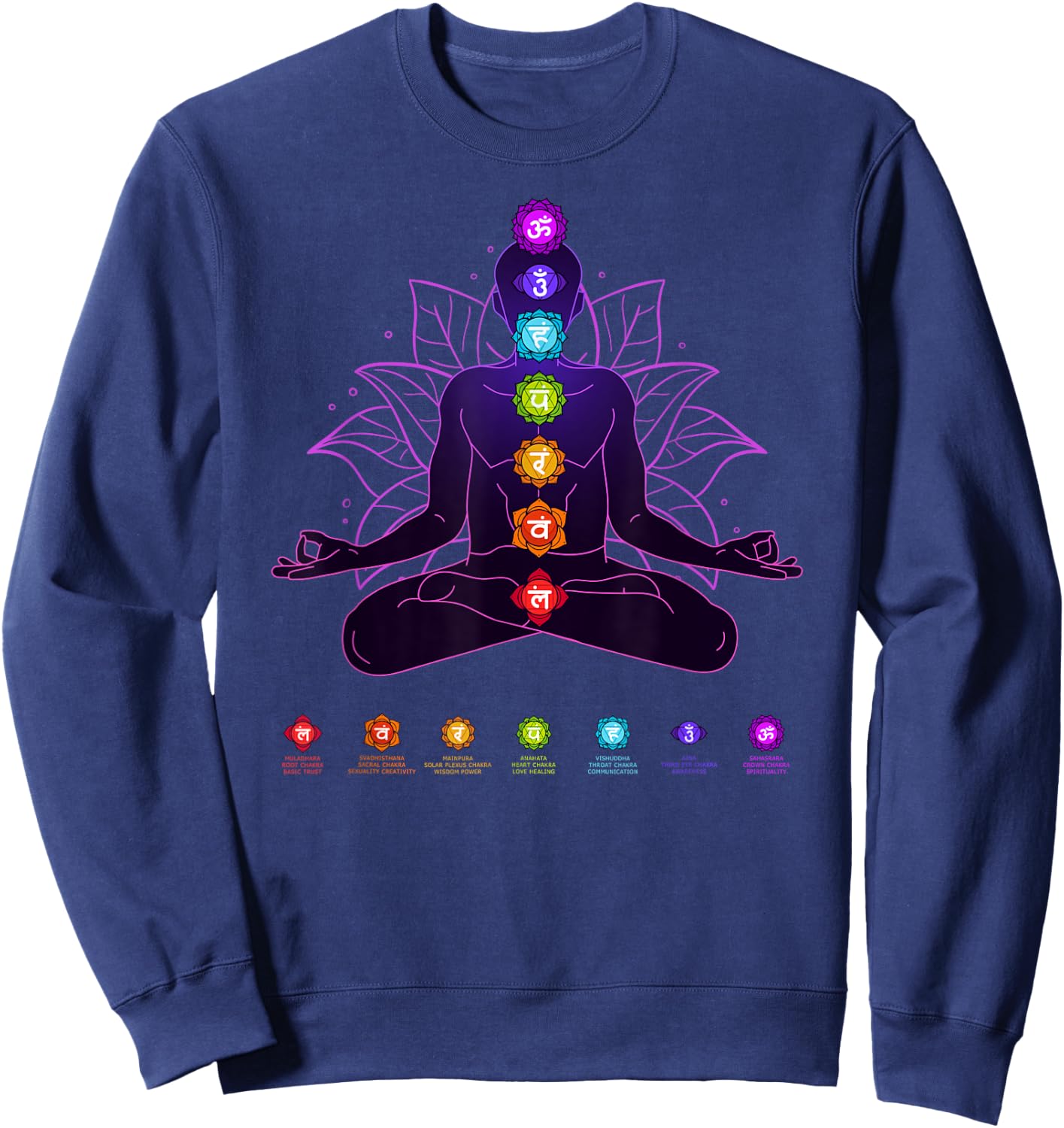 7 Seven Chakras Yoga Spiritual Body System Meditation White Sweatshirt - Sweatshirt | Navy