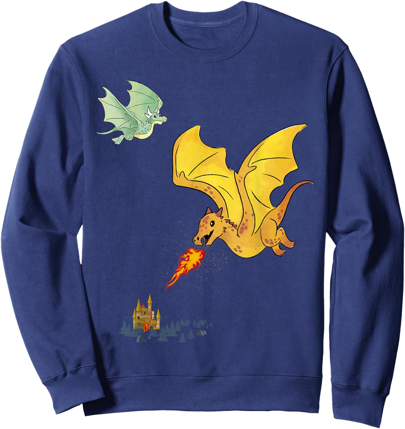 Flying Dragons & Flames Lizard Wyverns Sweatshirt - Sweatshirt | Navy