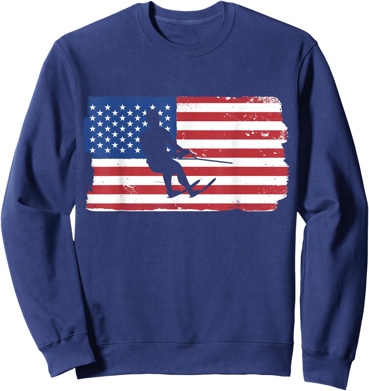 USA Waterskiing Patriotic American Flag Waterskiing Sweatshirt - Sweatshirt | Navy