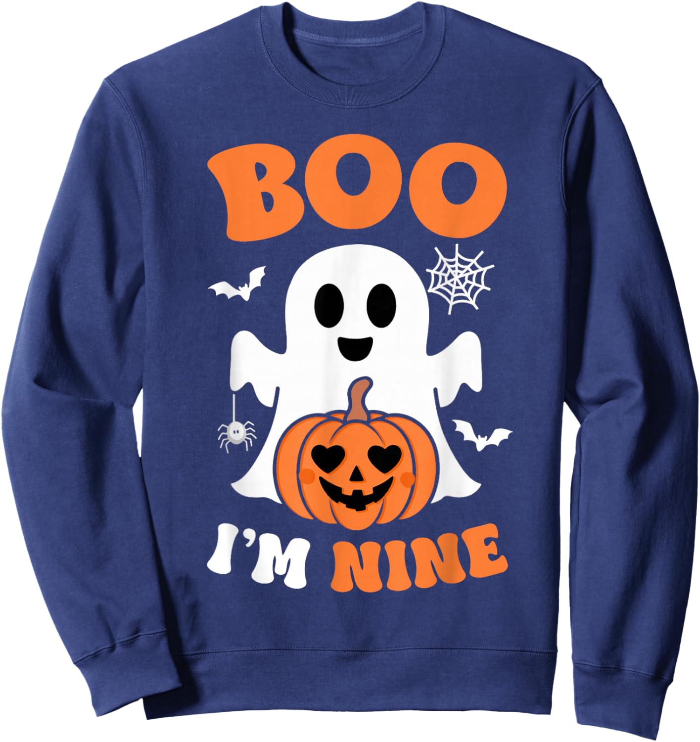 Ghost Boo I'm Nine Year 9th Birthday Boys Halloween Groovy Sweatshirt - Sweatshirt | Navy