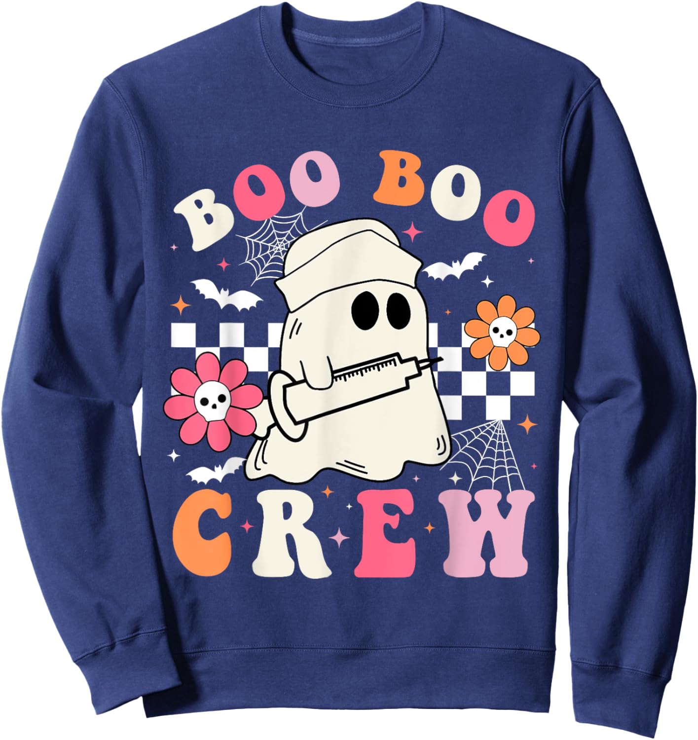 Boo Crew Nurse Halloween Outfits Men Kids Groovy Sweatshirt - Sweatshirt | Navy