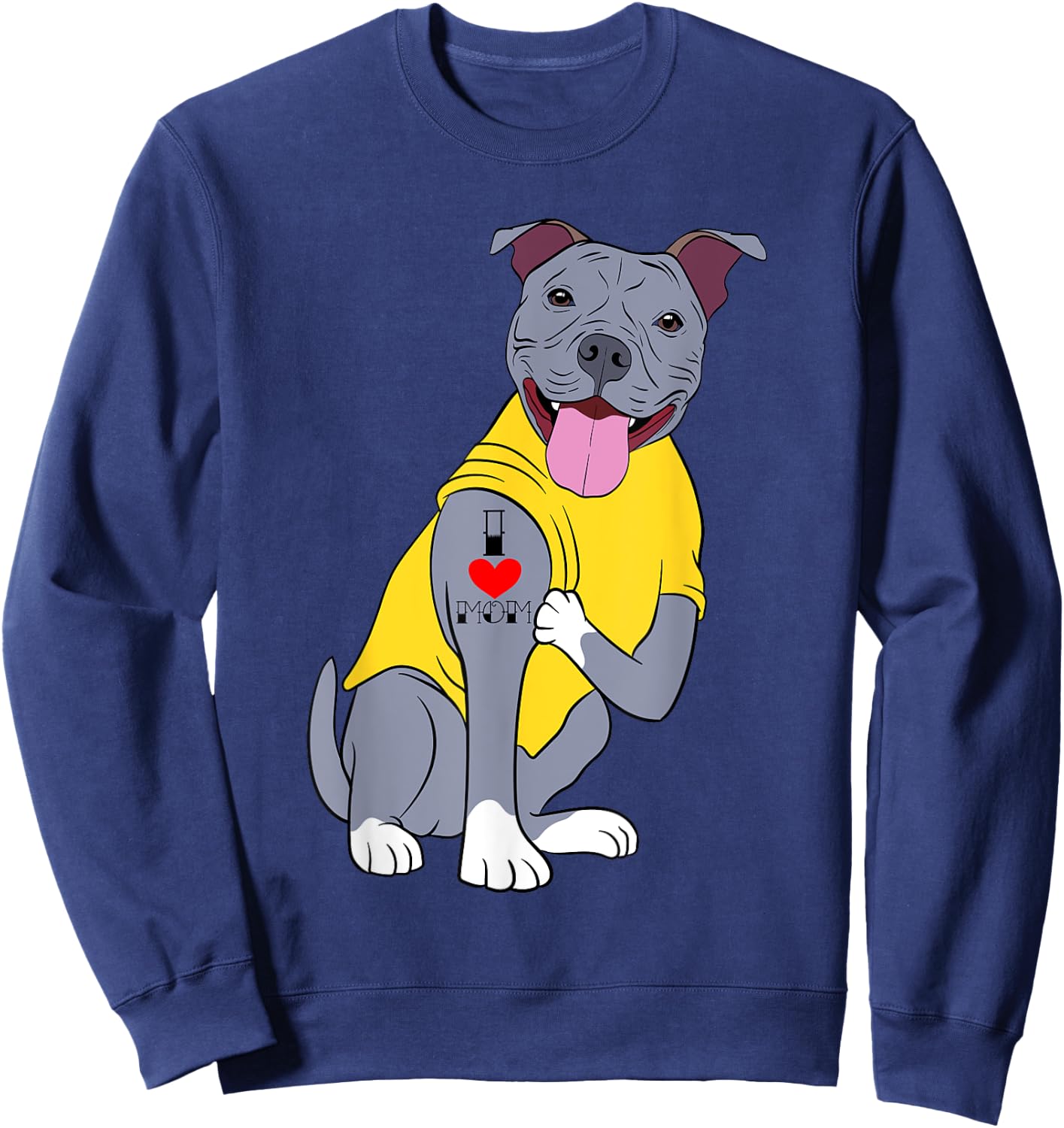 I Love Mom Mommy Mother's Day Collection Pitbull Dog Sweatshirt - Sweatshirt | Navy