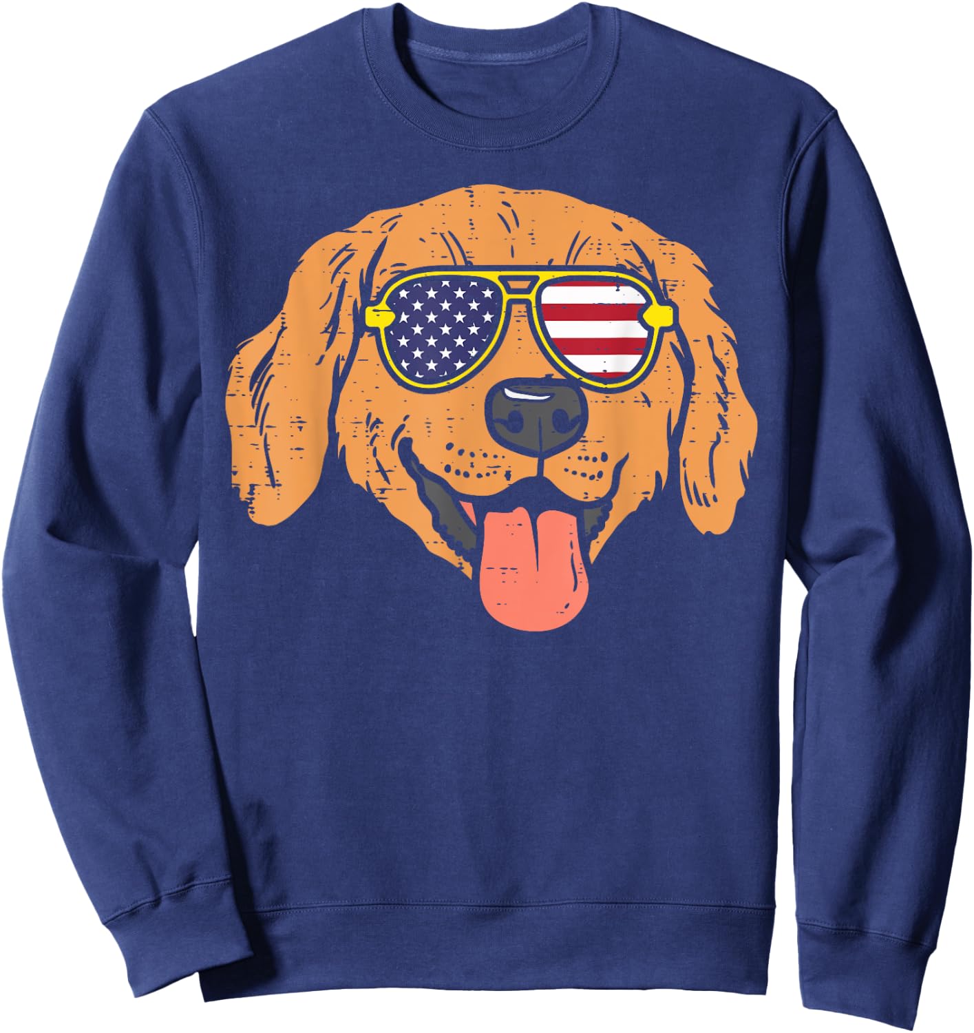Golden Retriever American USA Flag 4th Of July Fourth Dog Women Kids Men Sweatshirt - Sweatshirt | Navy