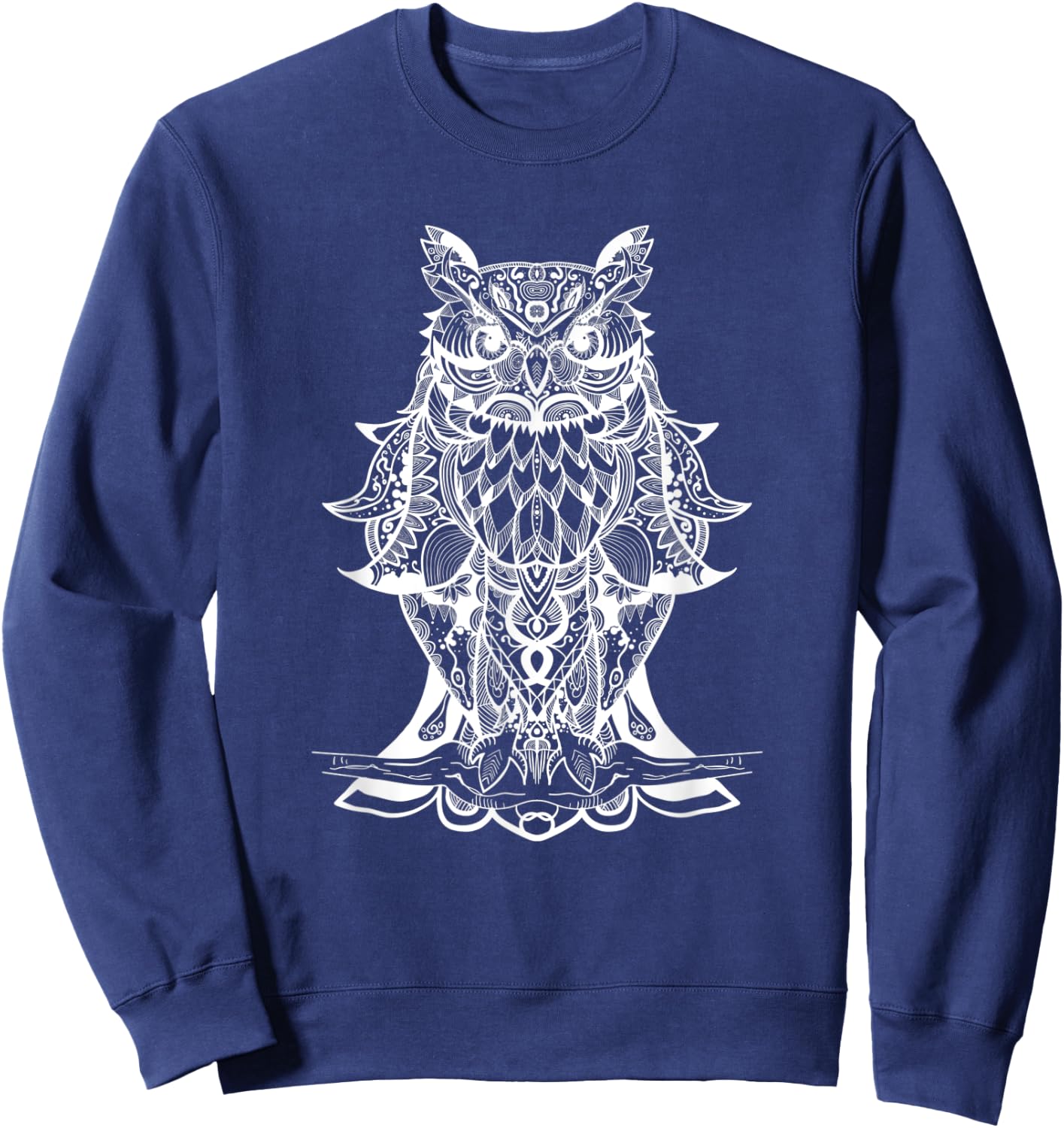 Geometric Owl - Sacred Geometric Mandala Animal Sweatshirt - Sweatshirt | Navy