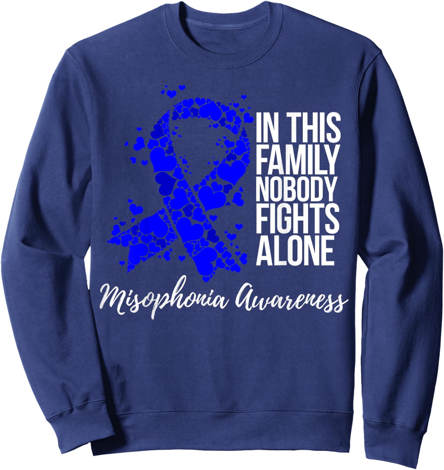 Family Support Blue Ribbon Misophonia Awareness Sweatshirt - Sweatshirt | Navy