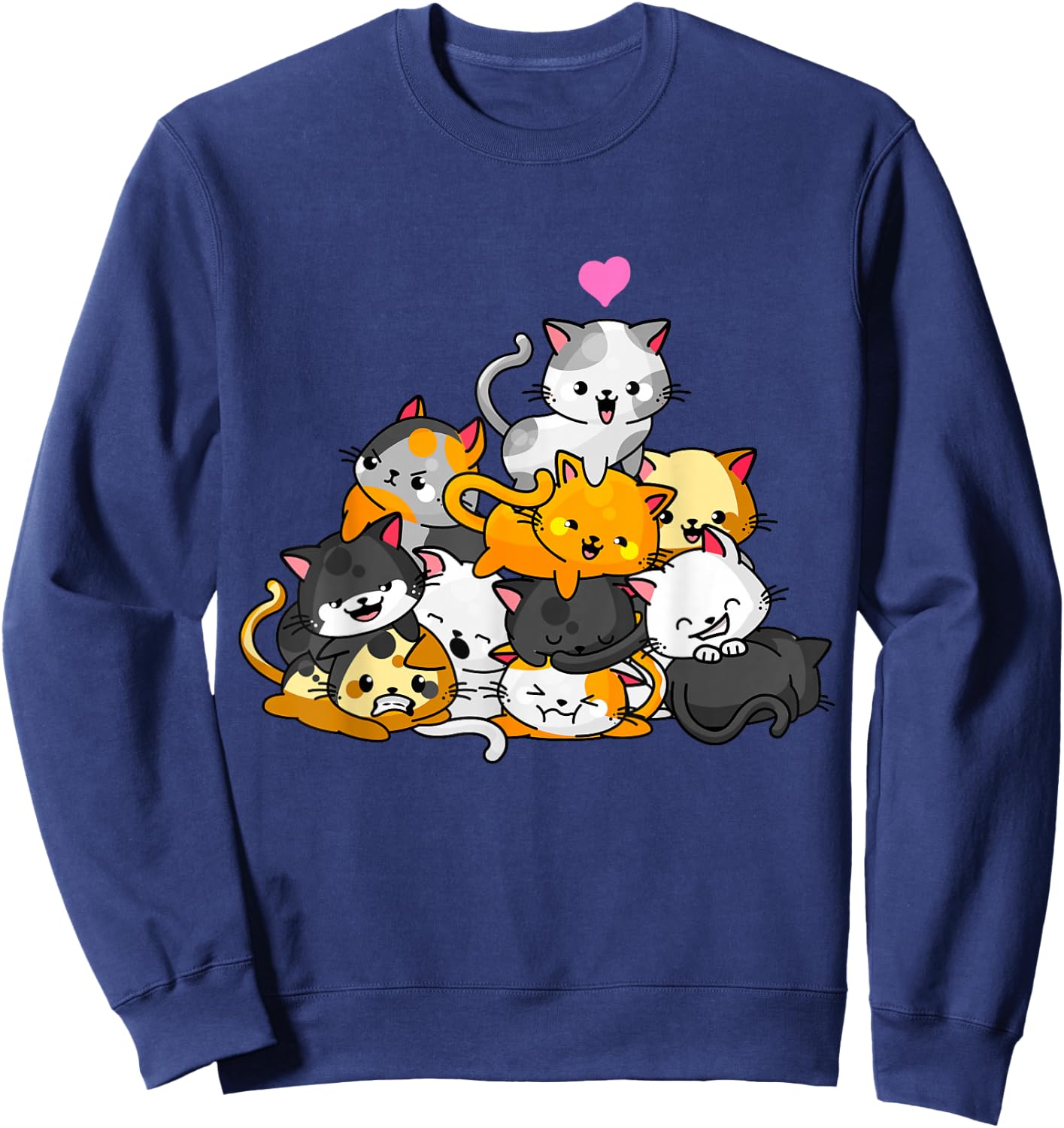 Cat Cute Kitty Pile Cats Anime Kawaii Neko Gift Women Girls Small Sweatshirt - Sweatshirt | Navy