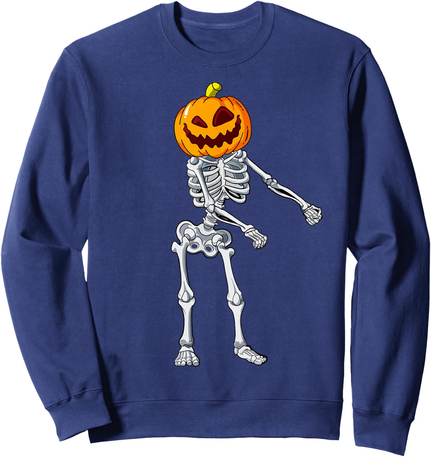 Flossing Pumpkin Head Skeleton Raft Dance Halloween Sweatshirt - Sweatshirt | Navy