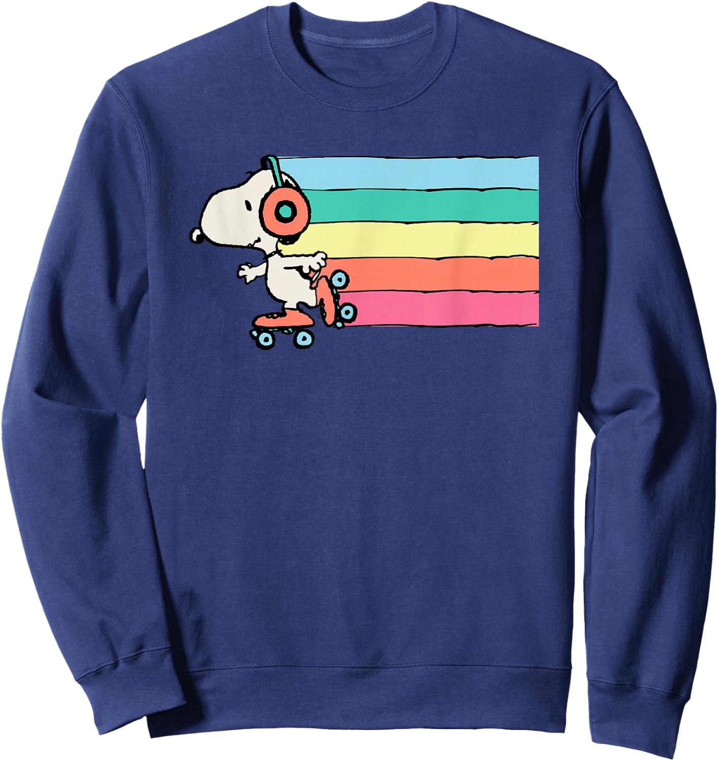 Peanuts Snoopy Roller Skating Rainbow Sweatshirt - Sweatshirt | Navy