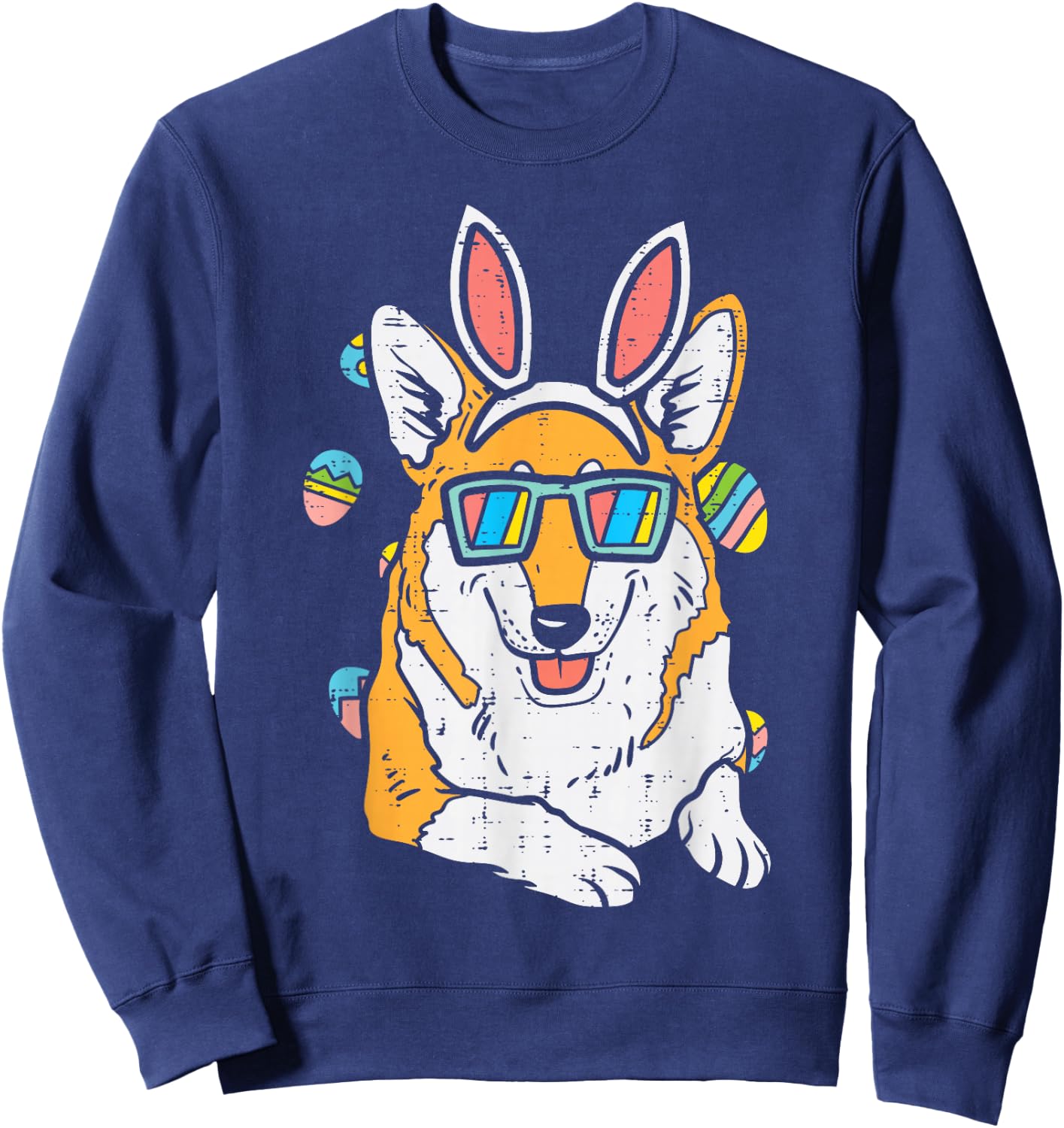 Welsh Corgi Bunny Ears Glasses Eggs Easter Dog Owner Lover Sweatshirt - Sweatshirt | Navy