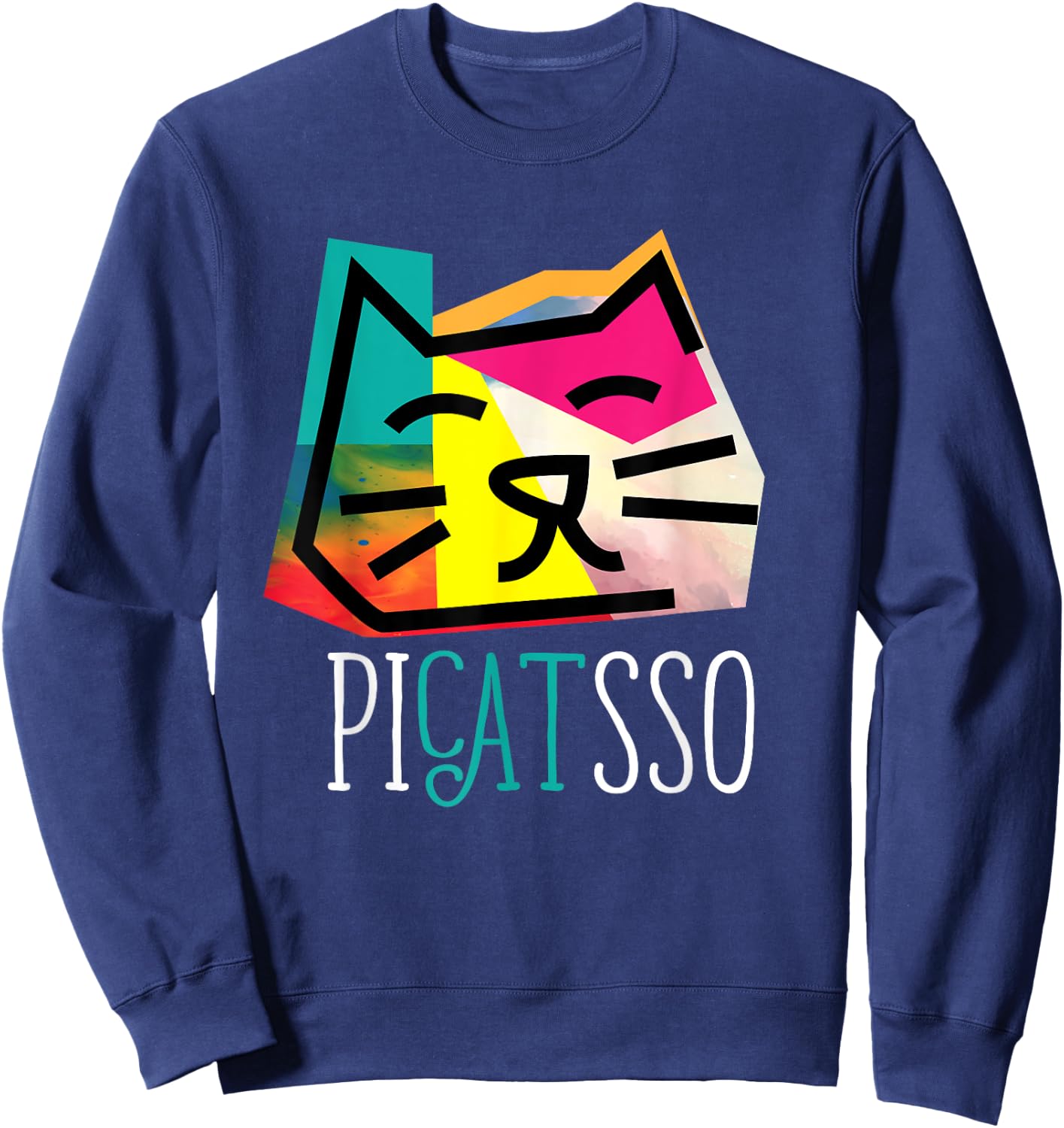 Artist I Art Teacher I Picatsso I Funny Abstract Cat Women Girls Kids Sweatshirt - Sweatshirt | Navy