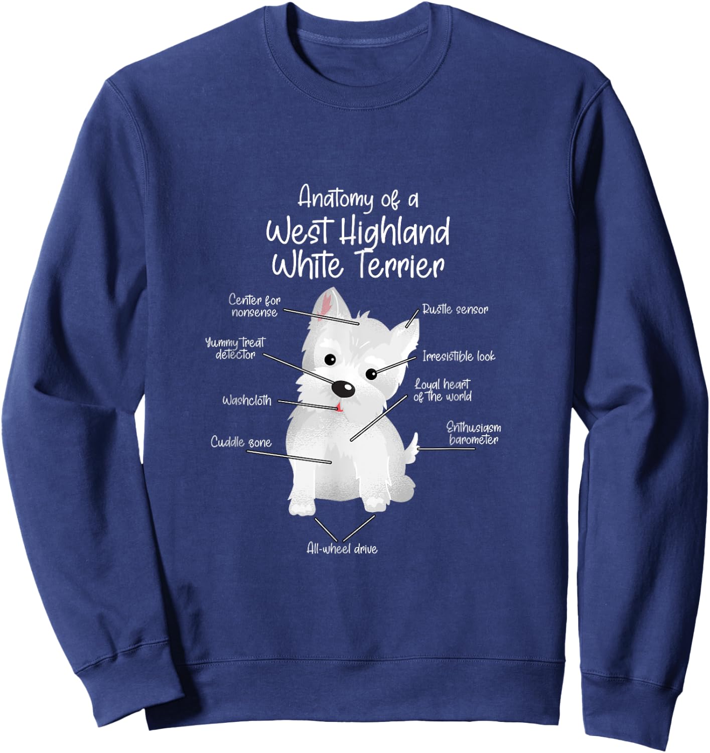 Anatomy of a West Highland White Terrier | Westie Dog dogs Men Women Girls Kids Sweatshirt - Sweatshirt | Navy