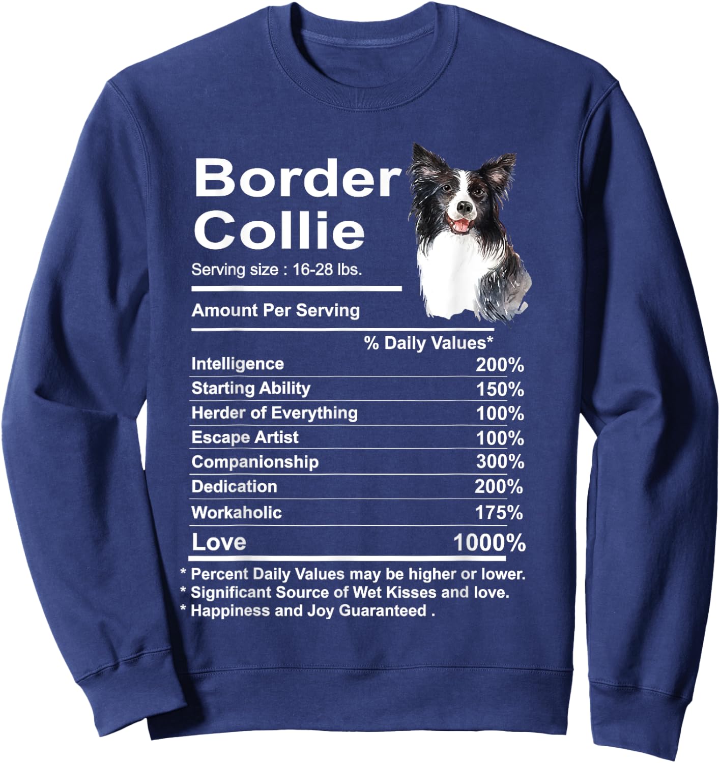 Funny Border Collie Facts Nutrition Gift Border Sweatshirt - Sweatshirt | Navy