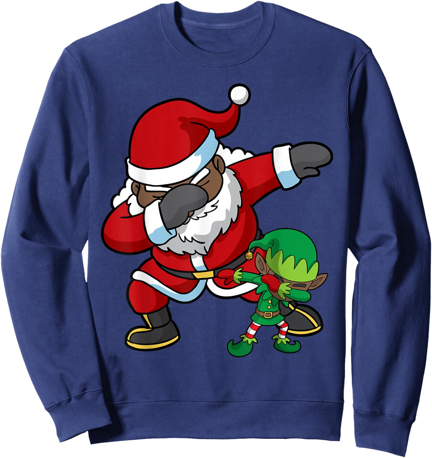 Christmas African American Dabbing Santa Claus Elf Dab Gift Sweatshirt - Sweatshirt | Navy
