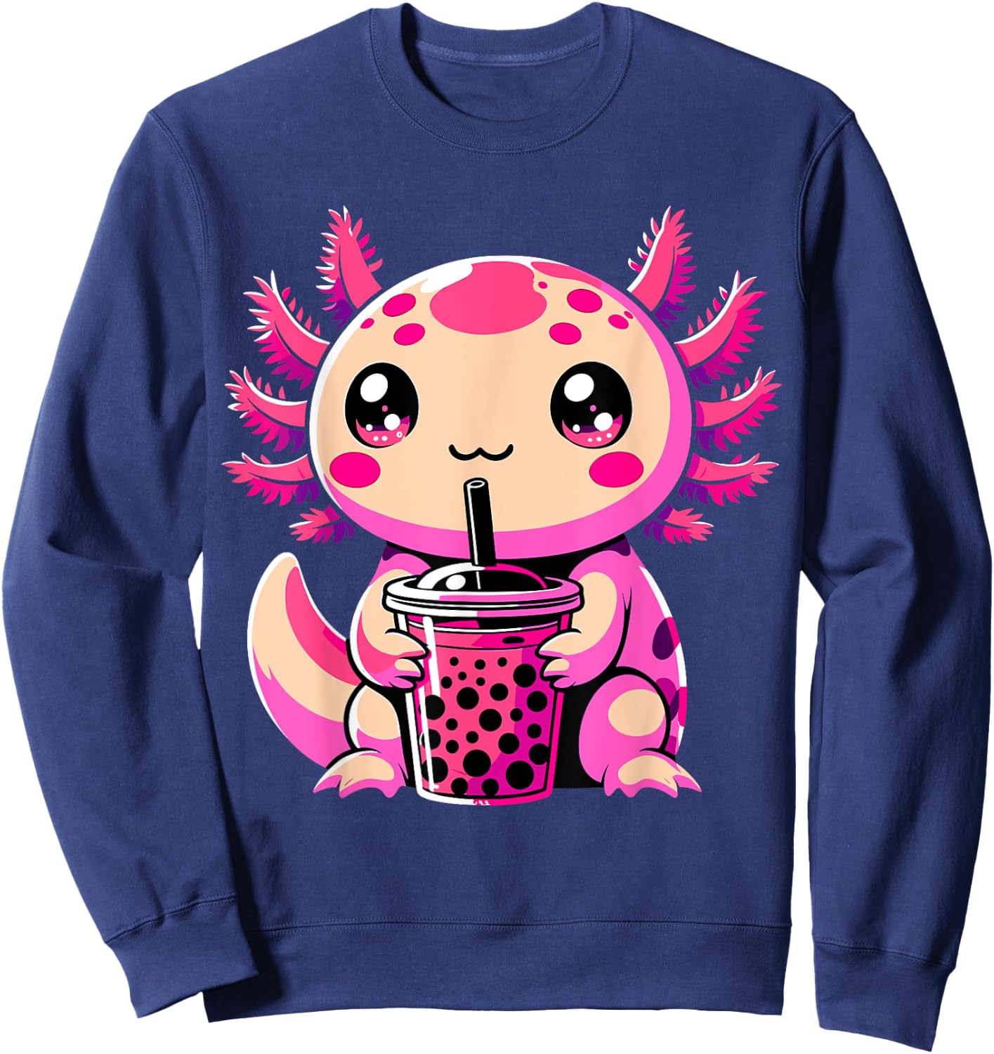 Axolotl Tea Bubble Tea Anime Kawaii Axolotl Sweatshirt - Sweatshirt | Navy