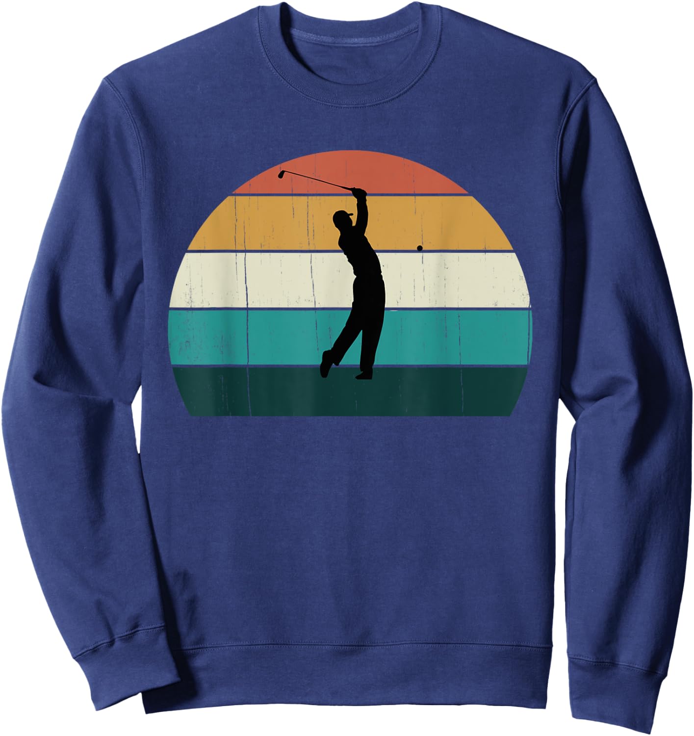 Retro Golfer Swing: Vintage Sunset Playing Golf / Lover Gift Sweatshirt - Sweatshirt | Navy