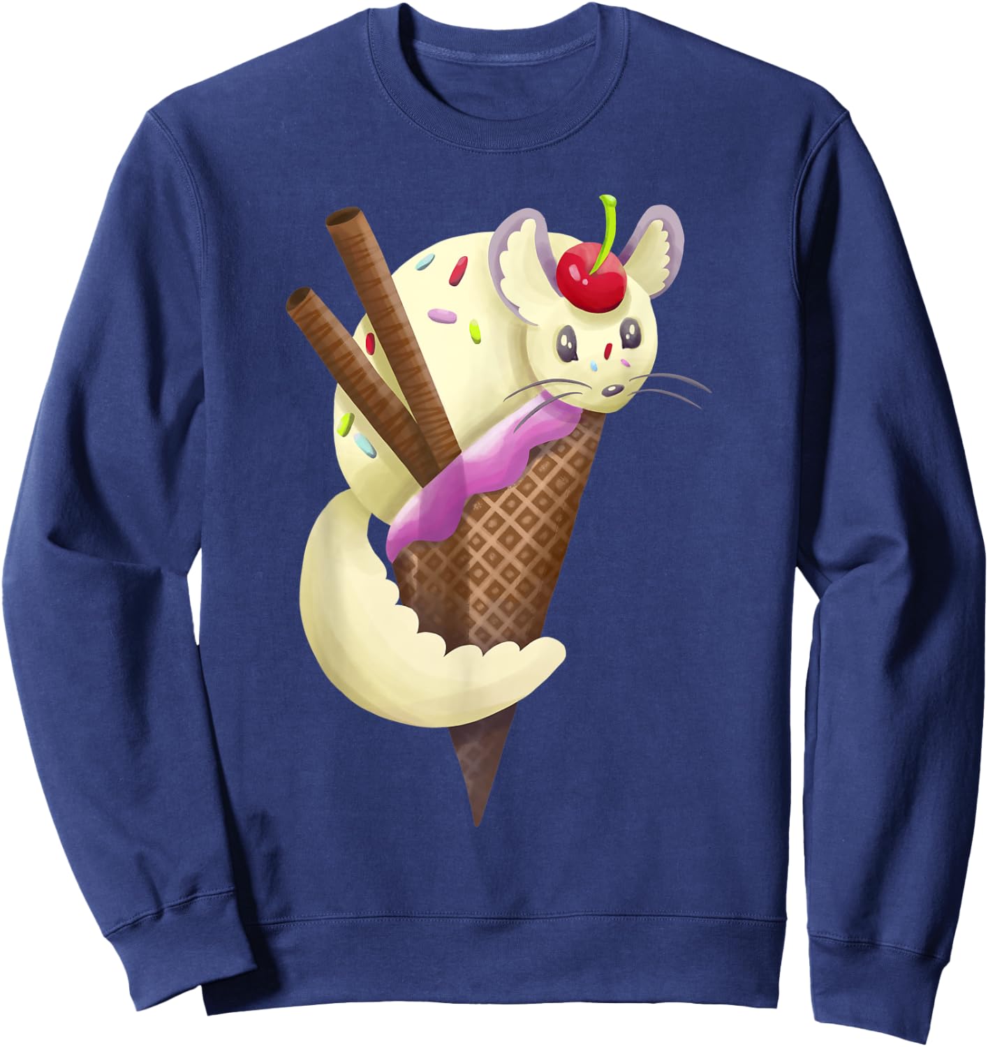 Punny Cute Vanilla Chinchilla Ice Cream Sundae Sweatshirt - Sweatshirt | Navy