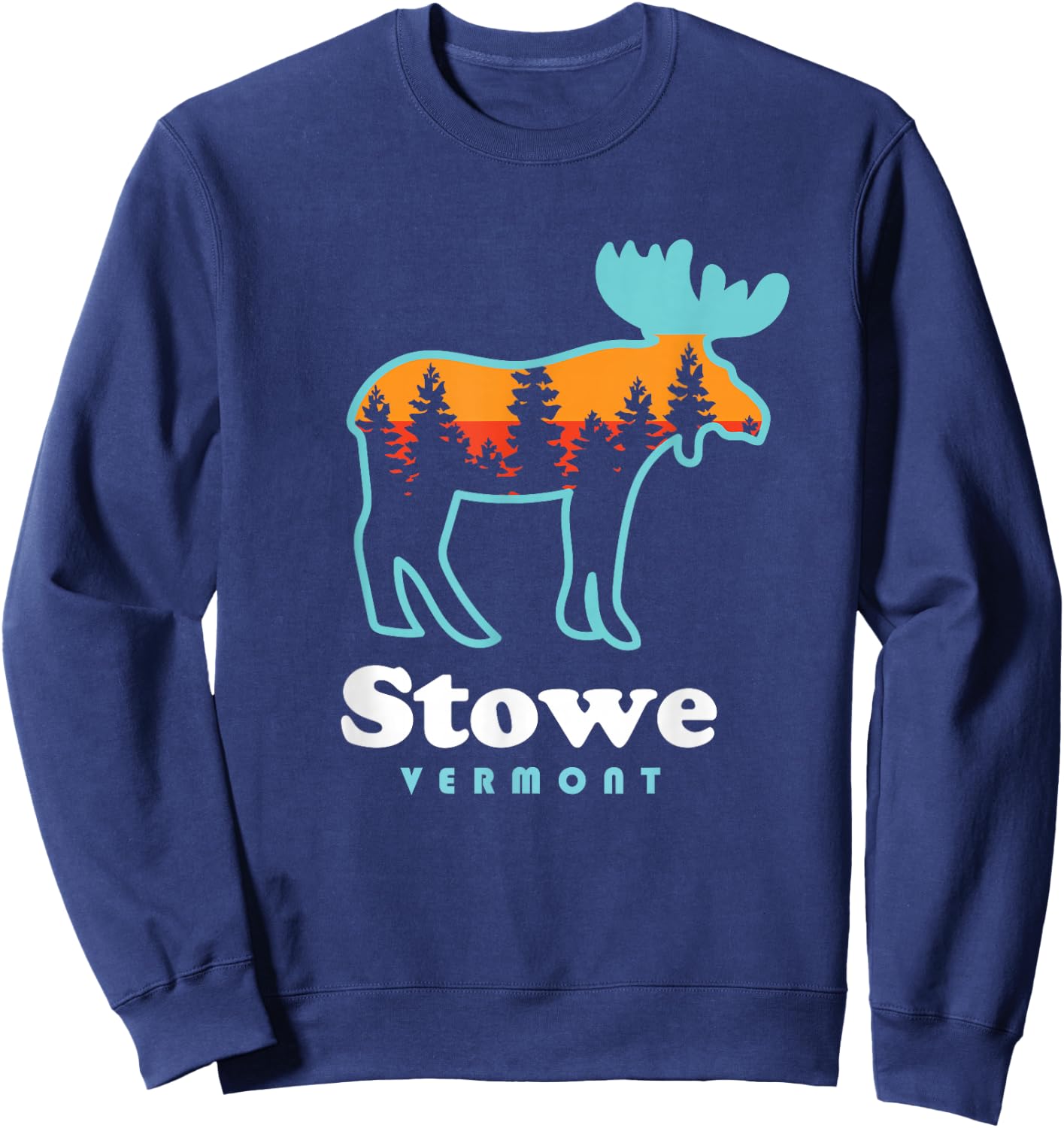 Stowe Vermont Skiing Mountains Stowe VT Moose Sweatshirt - Sweatshirt | Navy
