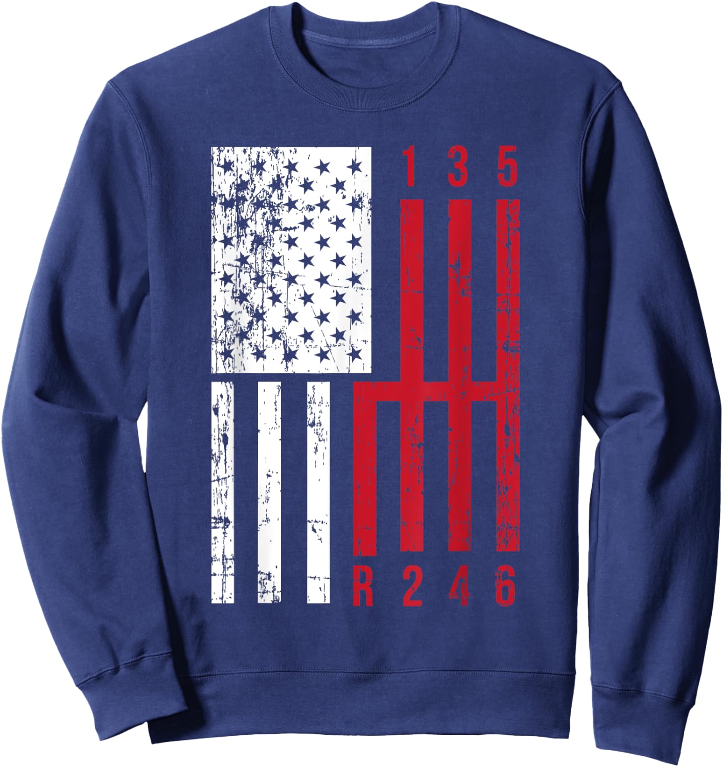 Funny Stick Shift USA Flag Muscle Car 6 Gears Mechanic Gift Women Kids Men Sweatshirt - Sweatshirt | Navy