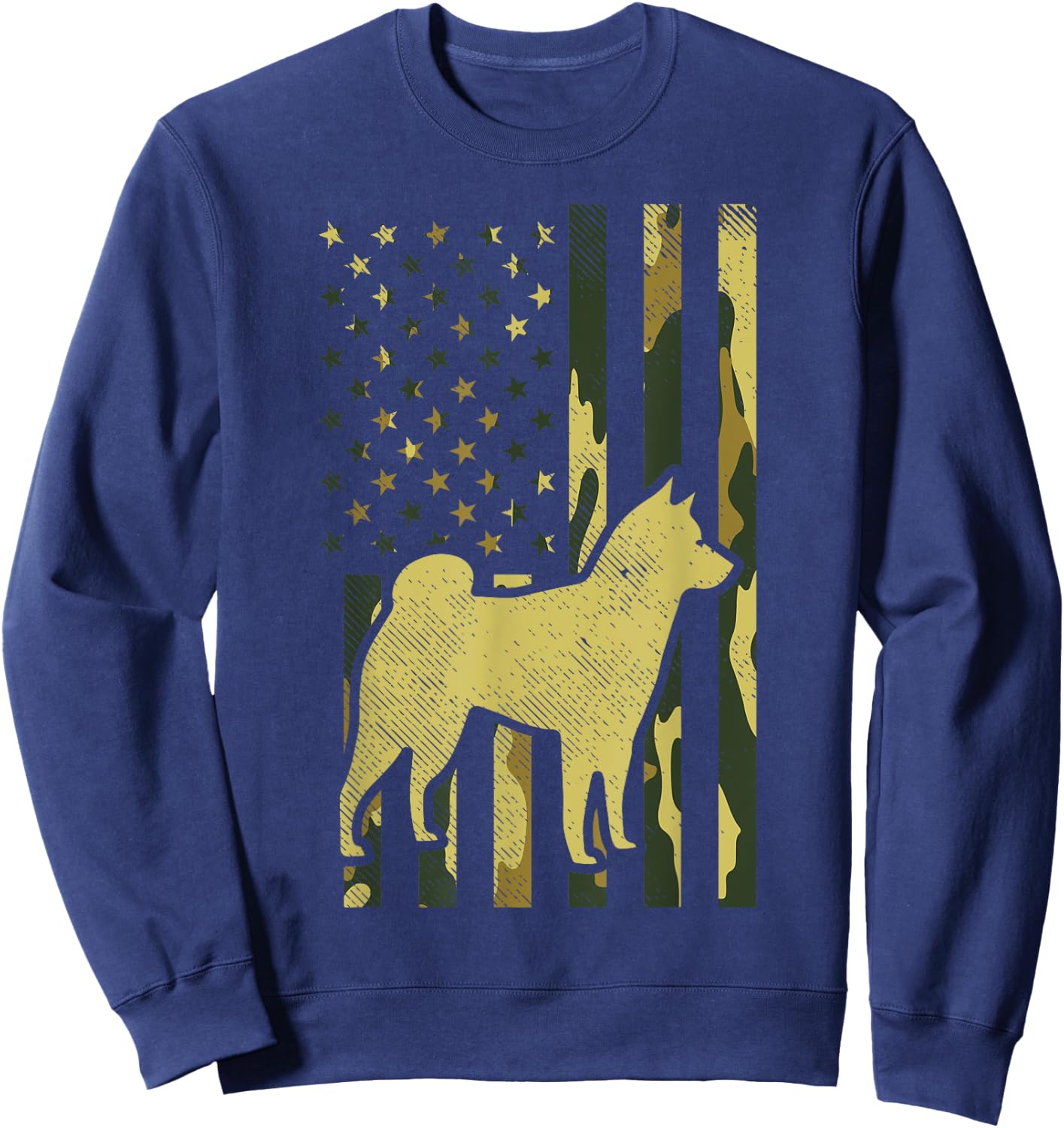 Camo US Flag Shiba Inu Akita Pet Japanese Dog Patriotic Gift Sweatshirt - Sweatshirt | Navy