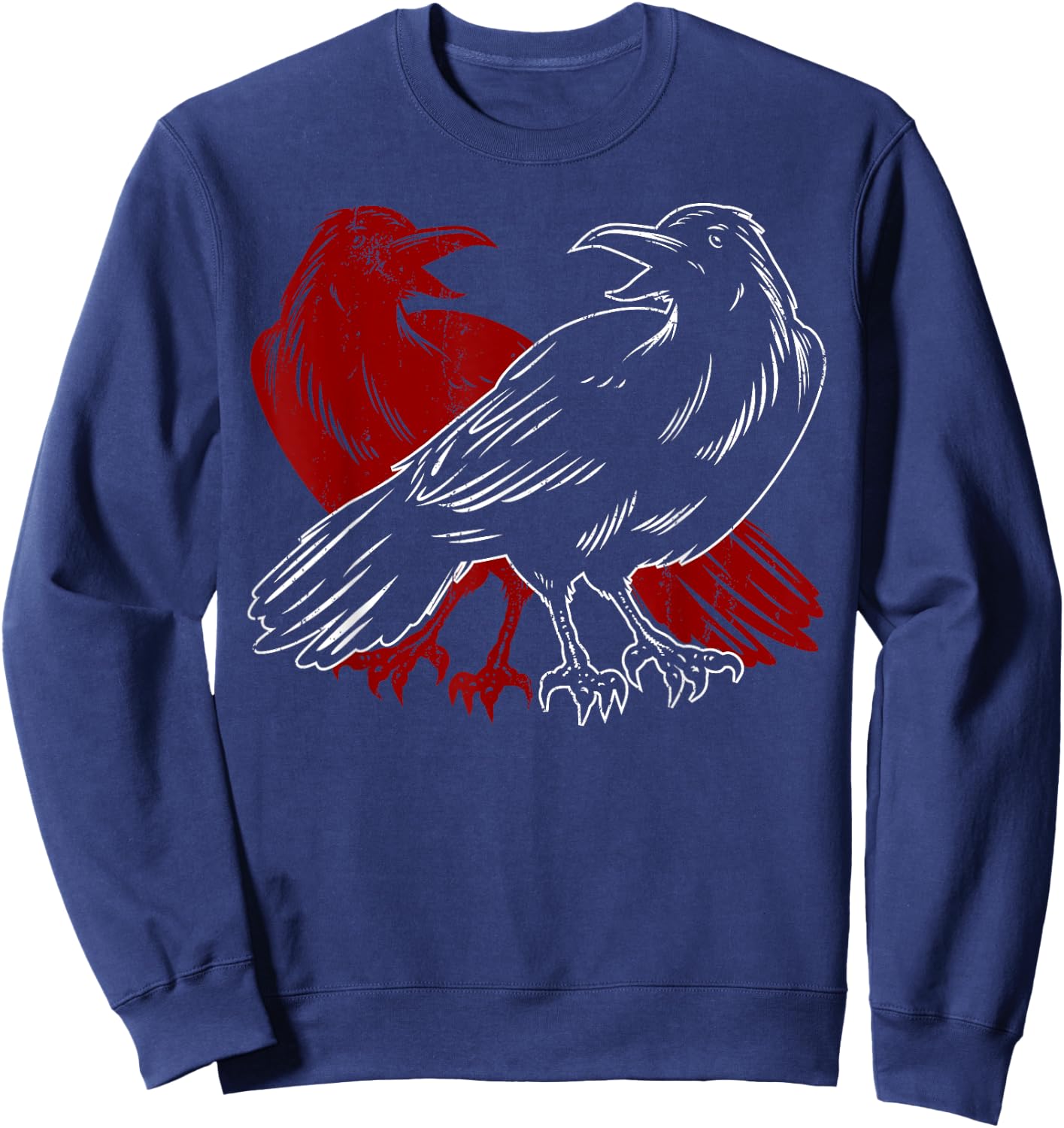 Red Raven Spooky Gothic Animal Forest Bird Black Crow Sweatshirt - Sweatshirt | Navy