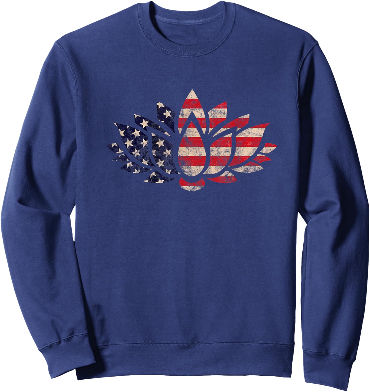 Lotus Flower USA Flag Patriotic American 4th of July Yoga Women Kids Men Sweatshirt - Sweatshirt | Navy
