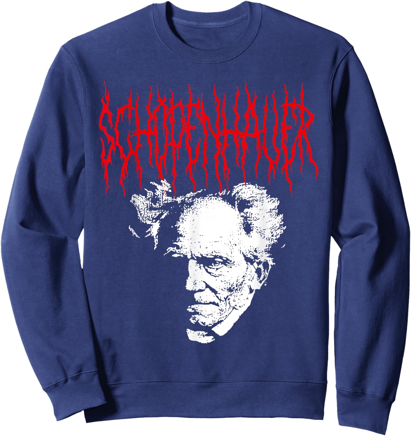 Arthur Schopenhauer Death-Metal Style Philosophy Design Sweatshirt - Sweatshirt | Navy