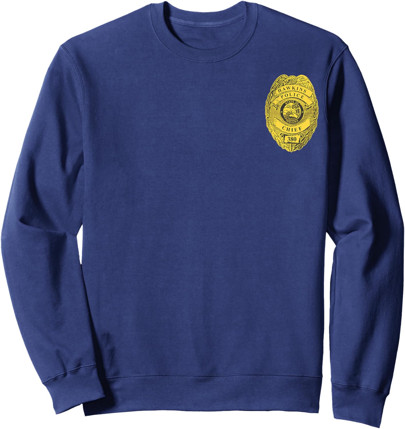 Netflix Stranger Things Hawkins Police Left Chest Badge Sweatshirt - Sweatshirt | Navy