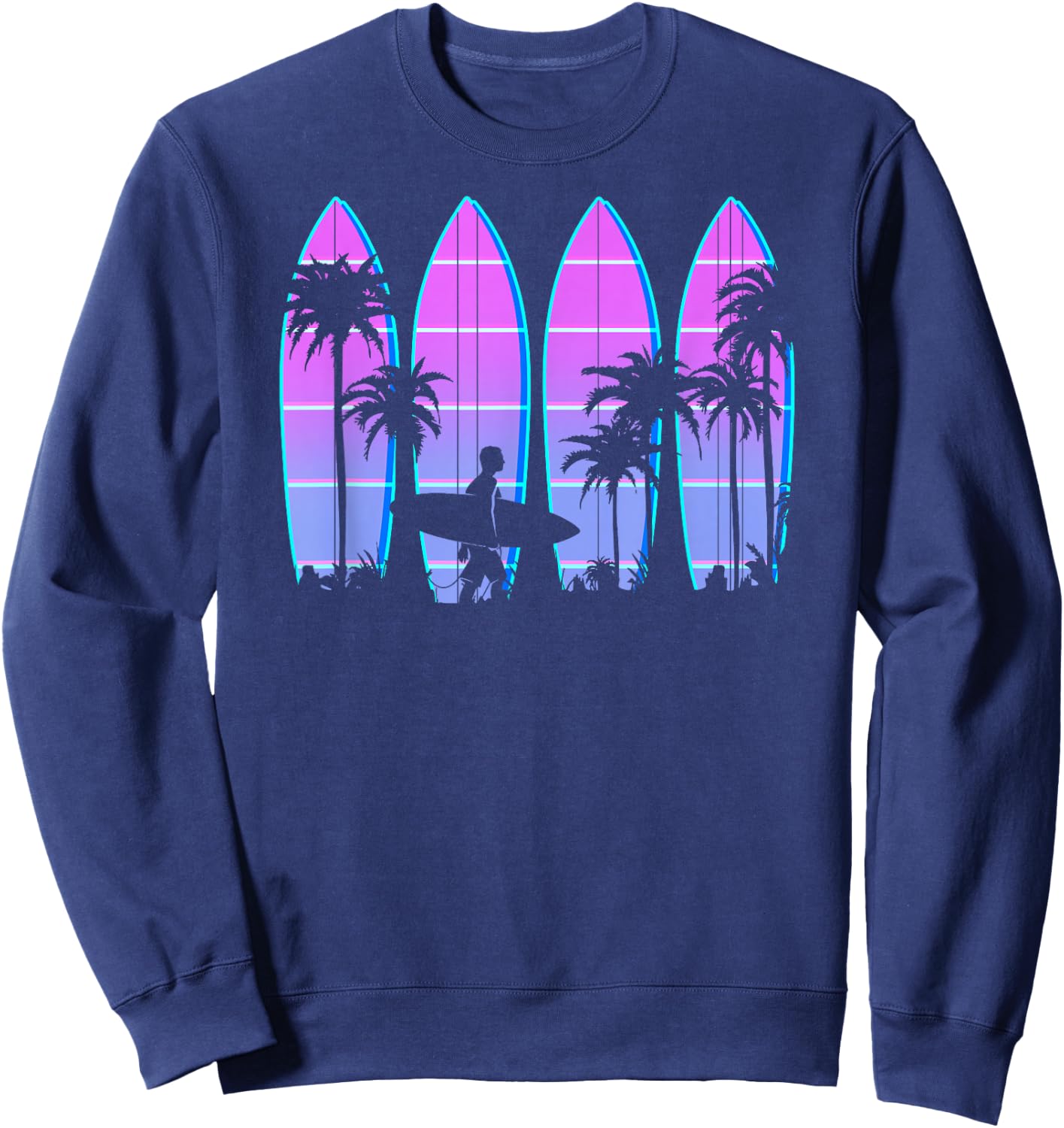 Surfboard Men Women Kids Surfing Vaporwave Retro Wave Surfer Sweatshirt - Sweatshirt | Navy