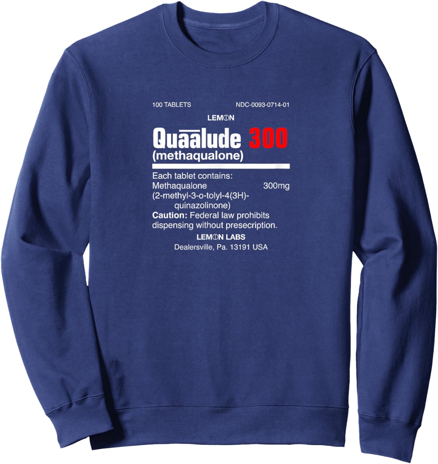 1970's Lemon Labs Quaalude 300 Label Reproduction Nostalgia Sweatshirt - Sweatshirt | Navy
