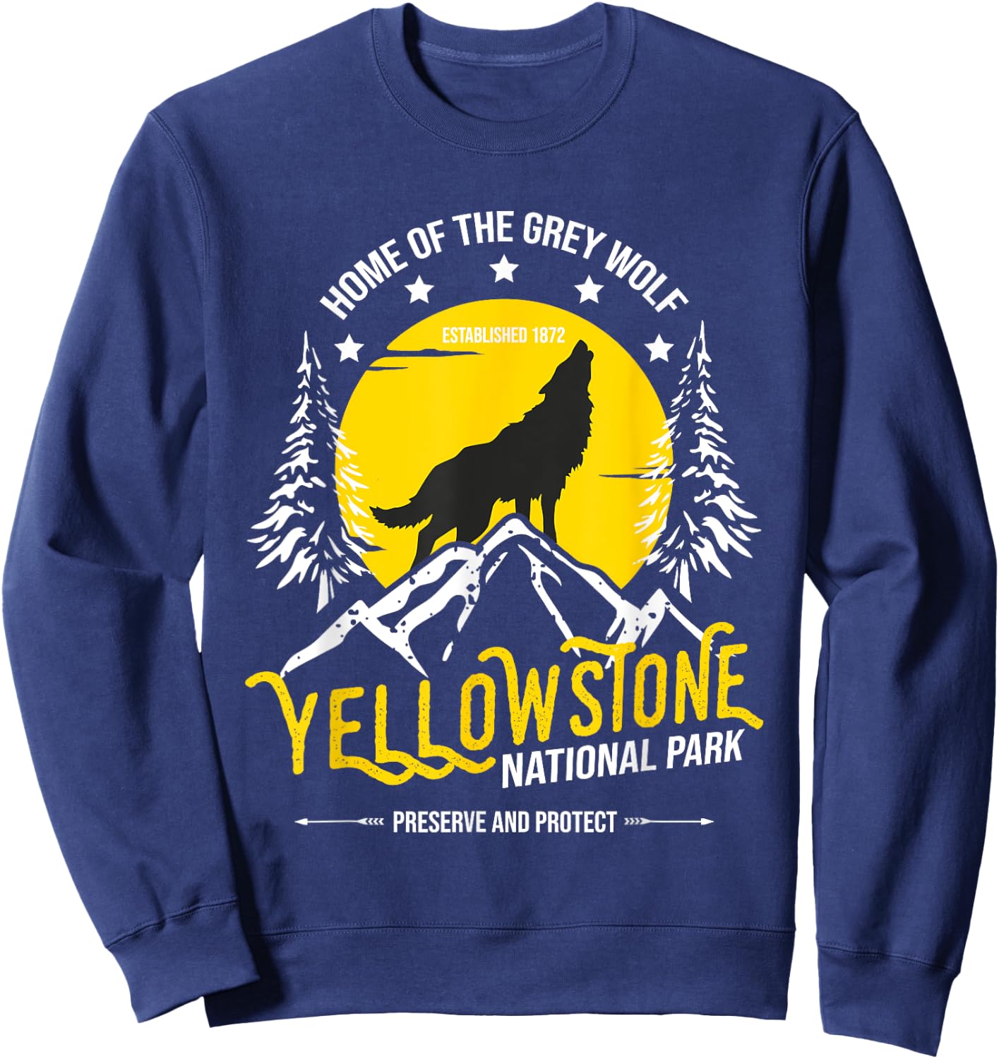 Yellowstone National Park Grey Wolf - Hiking & Camping Lover Sweatshirt - Sweatshirt | Navy