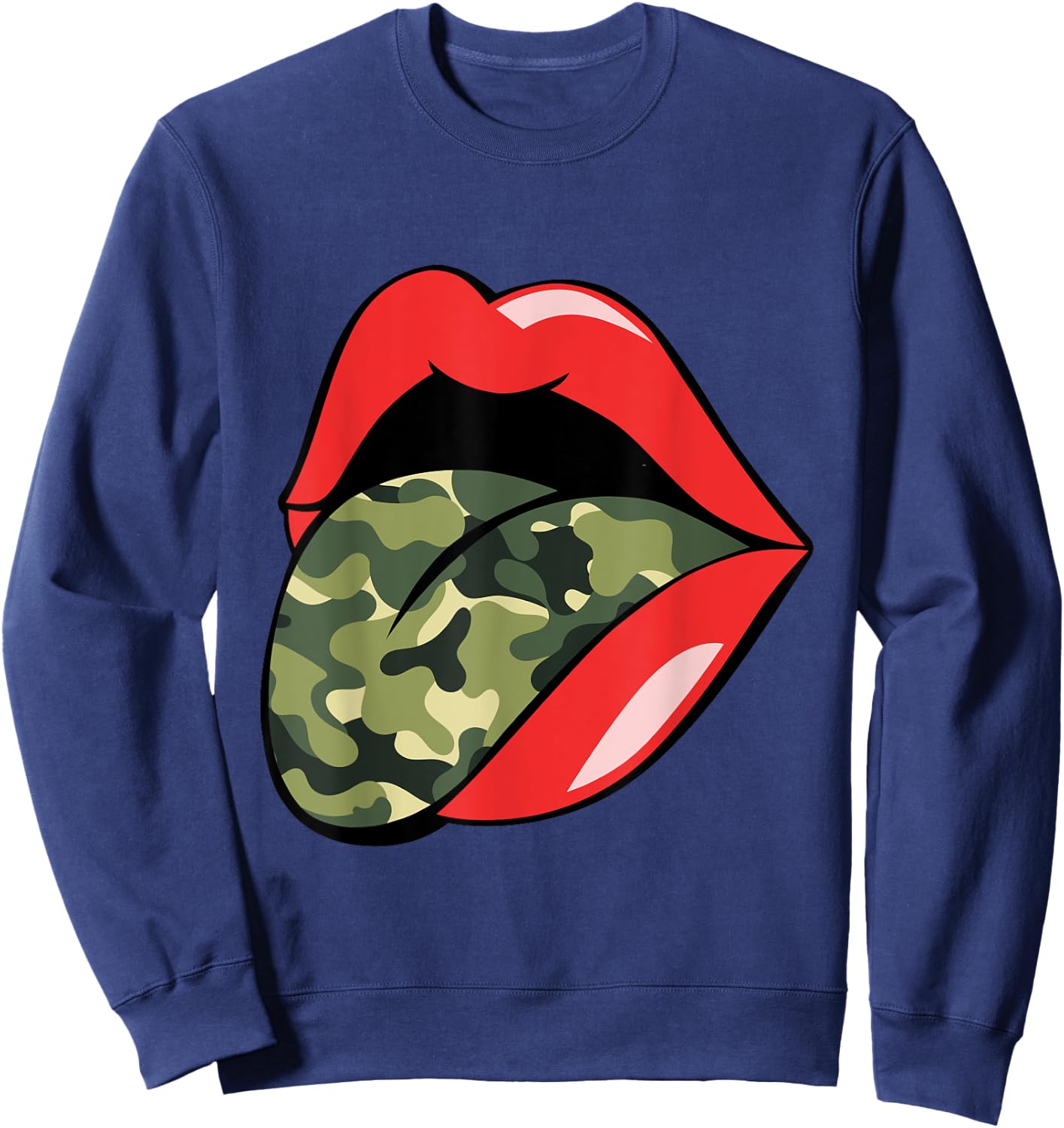 Red Lips Tongue Camouflage Military Trendy Grunge Funny Sweatshirt - Sweatshirt | Navy