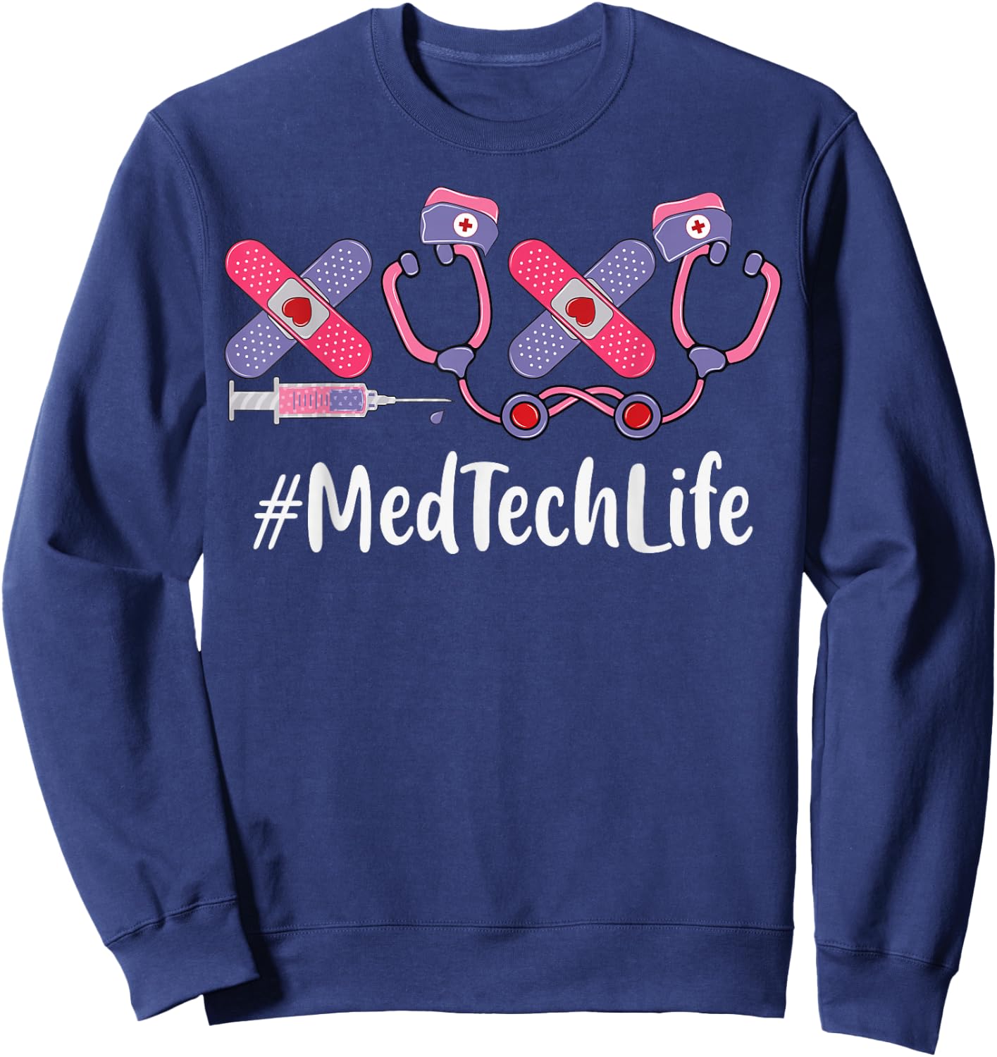 Med Tech Valentines Day Women Heart Stethoscope Appreciation Sweatshirt - Sweatshirt | Navy