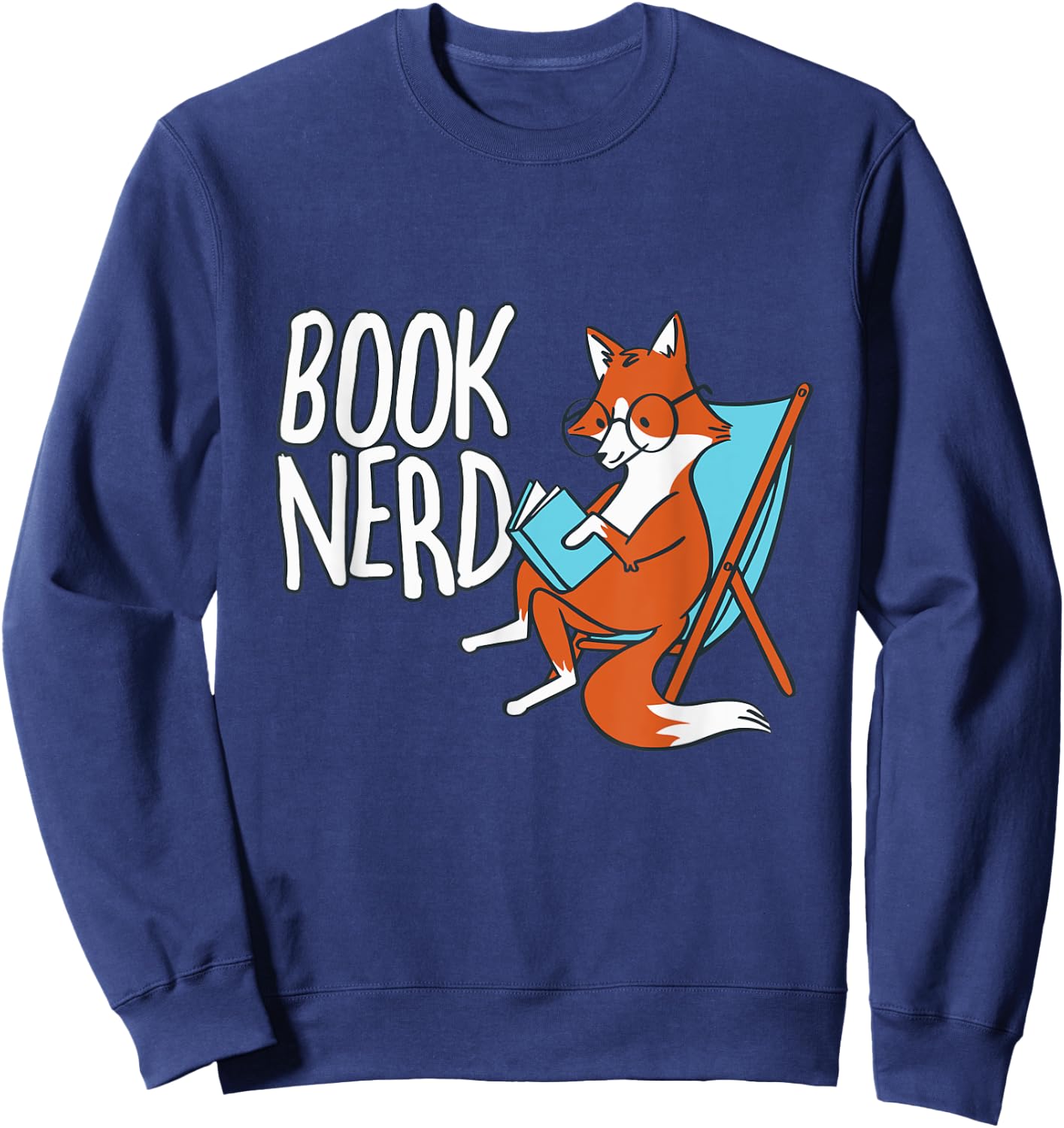 Fox Book Reading Retro Nerd Funny Librarian Boys Girls Kids Sweatshirt - Sweatshirt | Navy