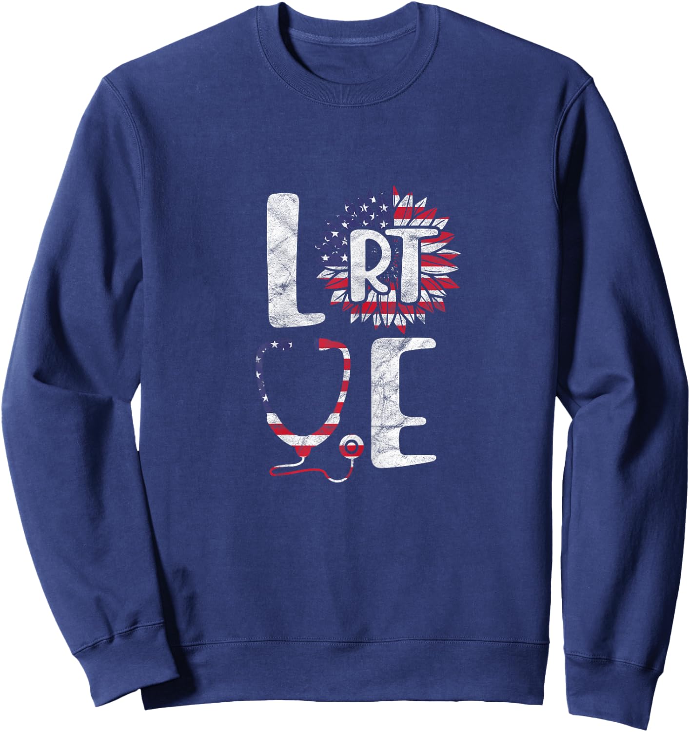 Love RT Respiratory Therapist 4th of July Patriotic Nurse Women Sweatshirt - Sweatshirt | Navy