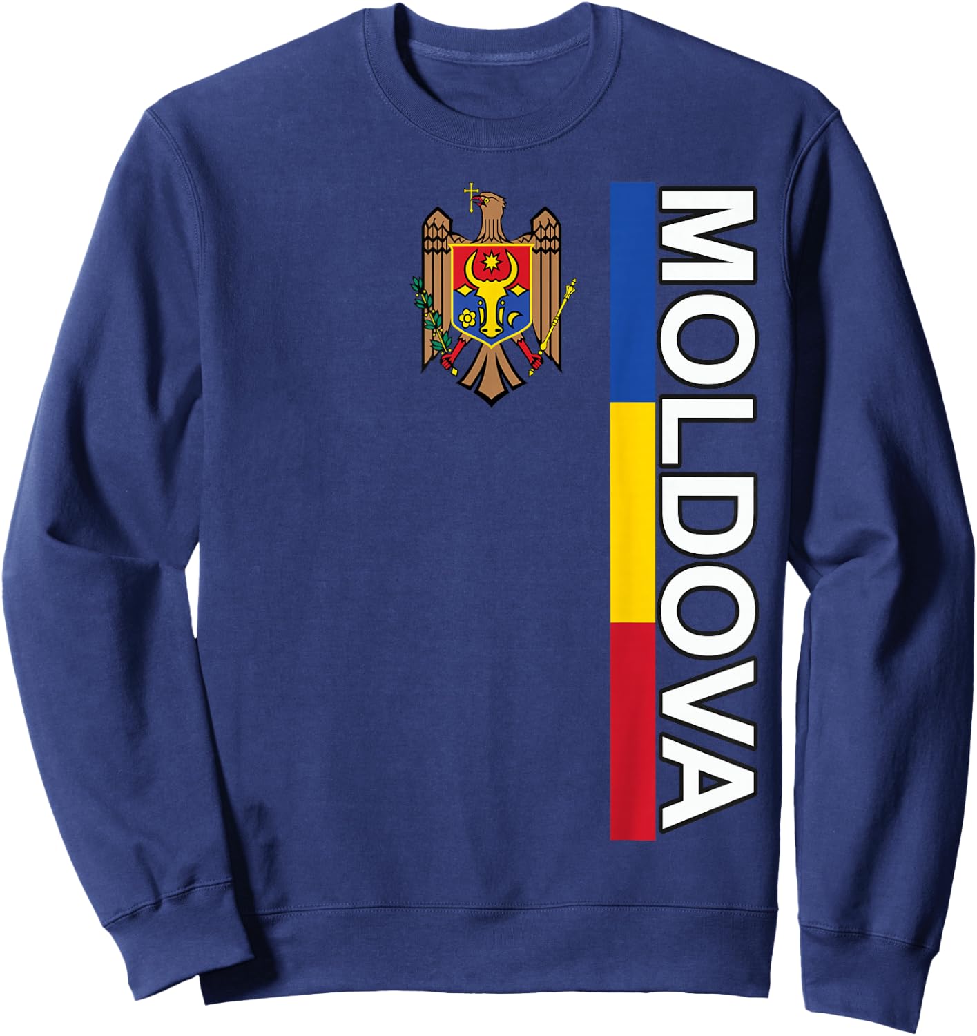 Moldovan Flag Left with Moldova Emblem Sweatshirt - Sweatshirt | Navy