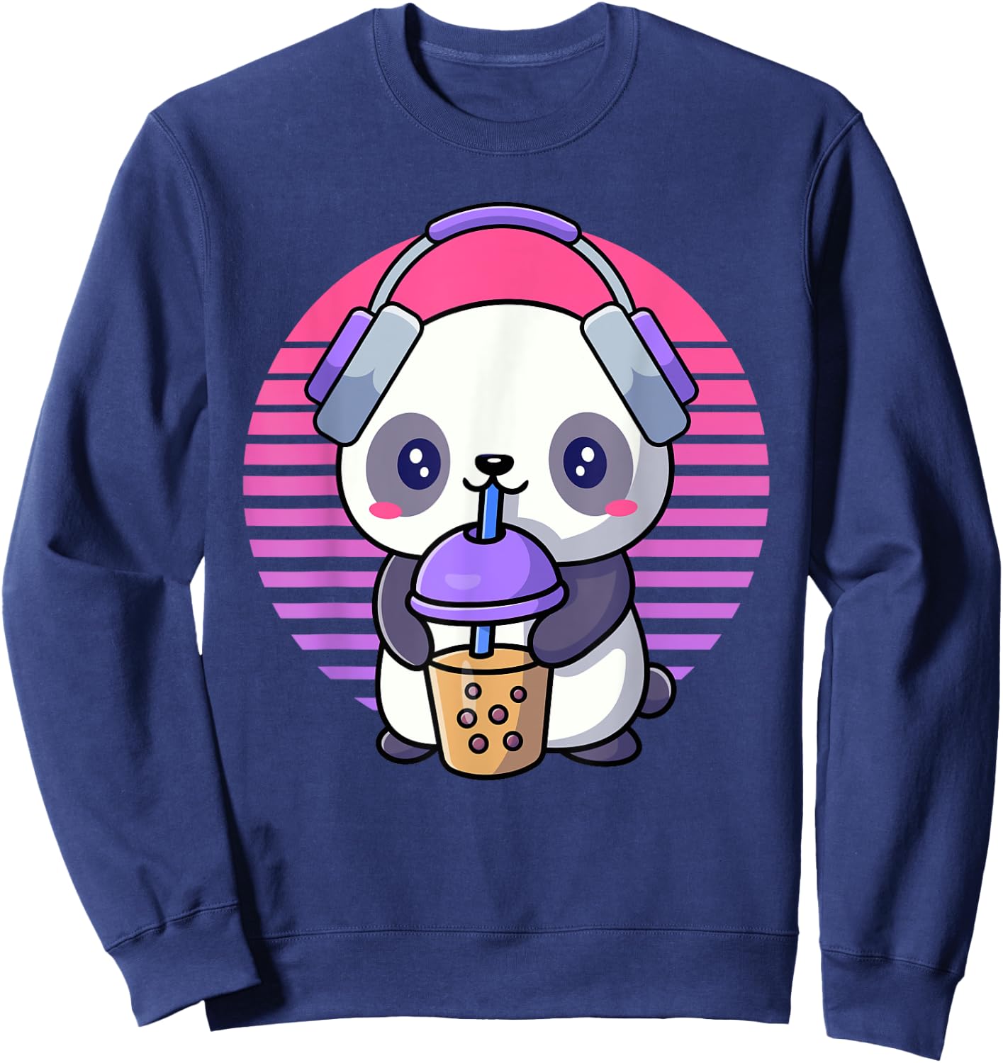 Retro K-Pop Shirts For Teen Girls Women KPop And Bubble Tea Sweatshirt - Sweatshirt | Navy