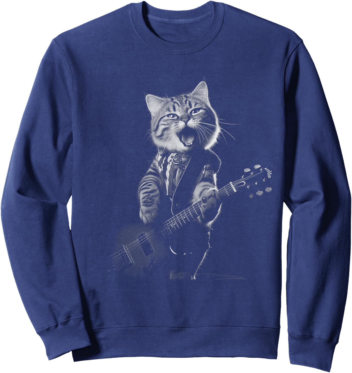 Funny cat musician men women kids music cat playing guitar Sweatshirt - Sweatshirt | Navy
