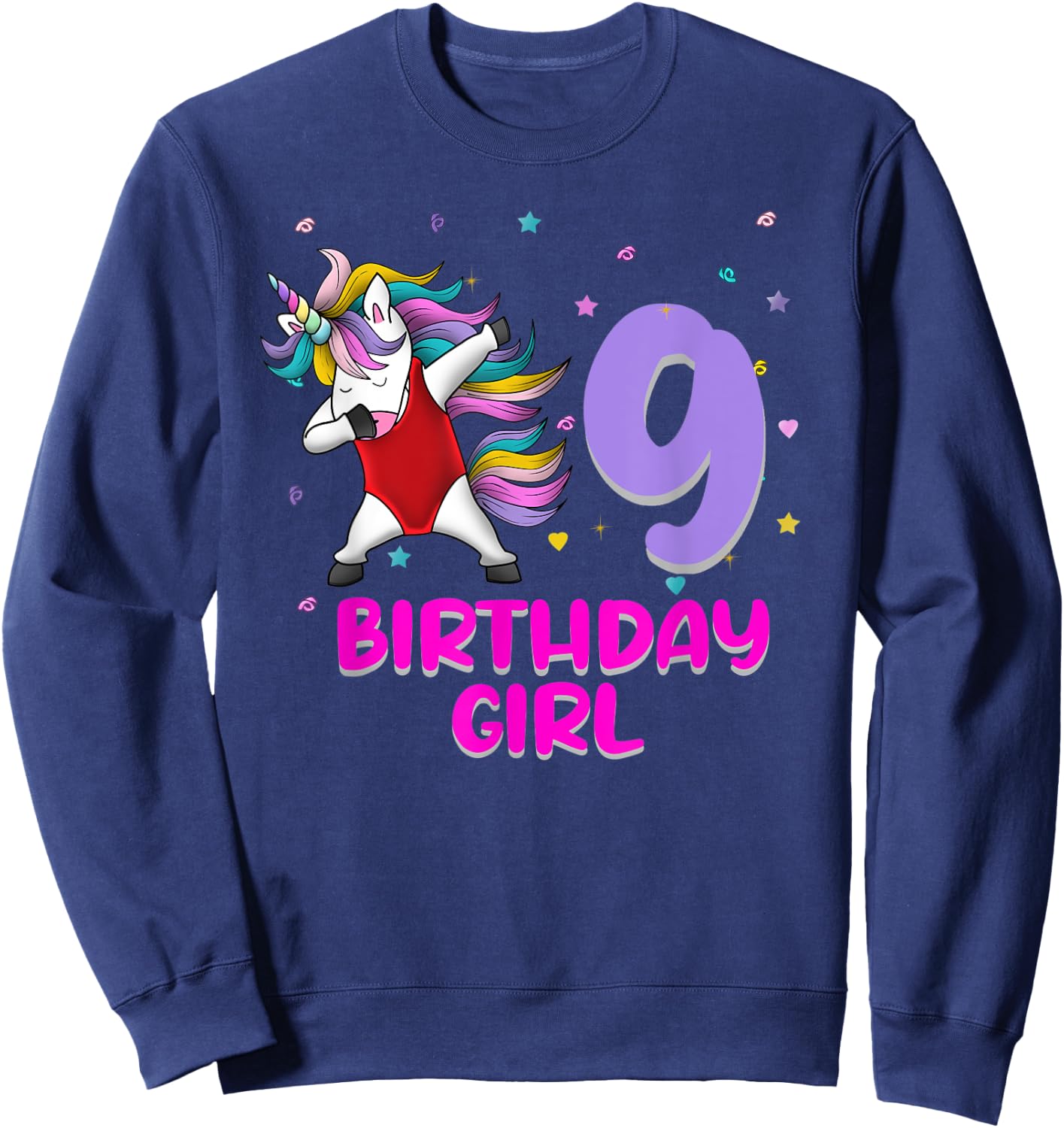 Unicorn Swimsuit 9th Birthday Girl Love Funny 9 Years Old Sweatshirt - Sweatshirt | Navy