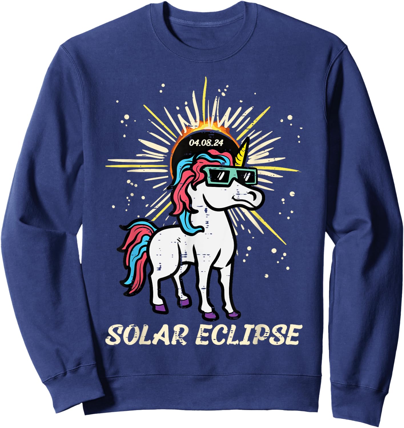 Unicorn Solar Eclipse 2024 Totality April 8 Women Men Kids Sweatshirt - Sweatshirt | Navy