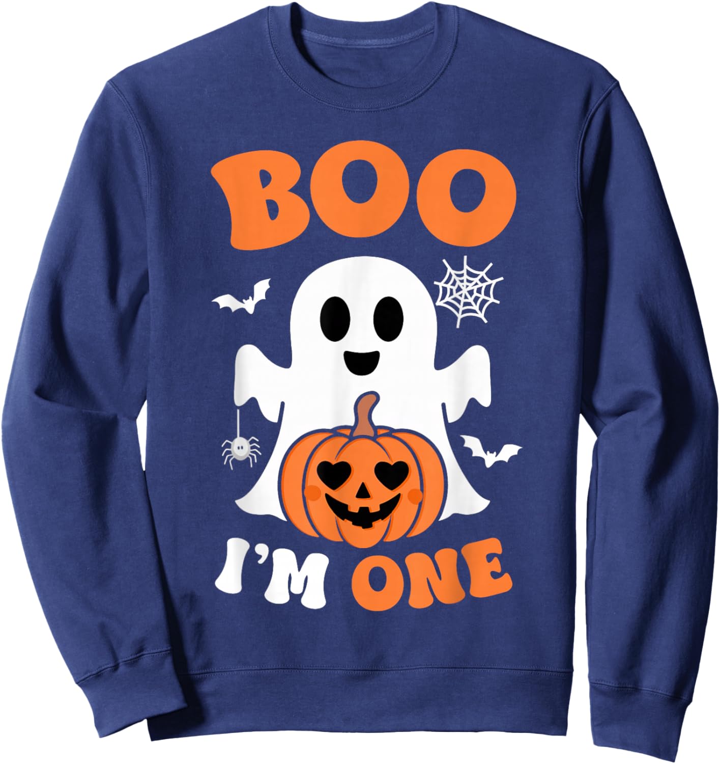 Ghost Boo I'm One Year 1st Birthday Boys Halloween Groovy Sweatshirt - Sweatshirt | Navy