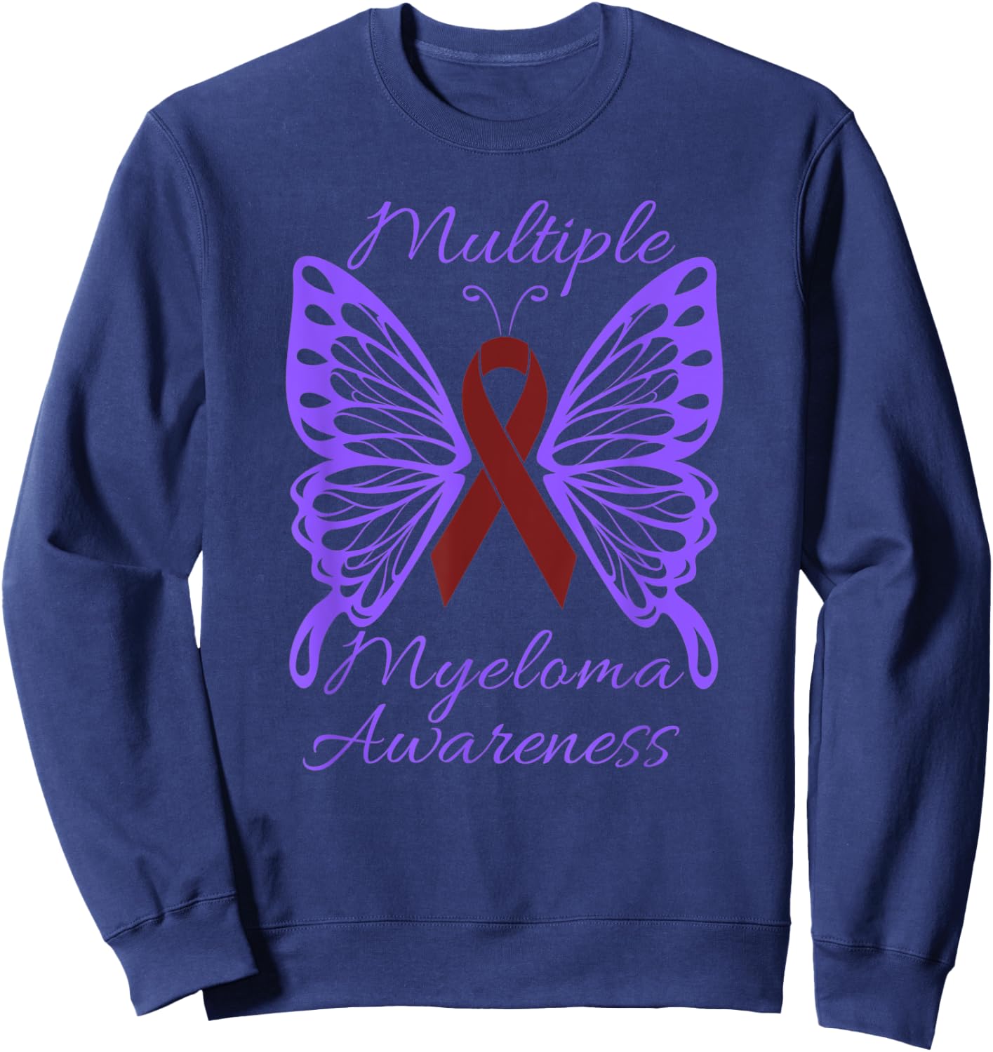 Multiple Myeloma Awareness Butterfly with Burgundy Ribbon Sweatshirt - Sweatshirt | Navy