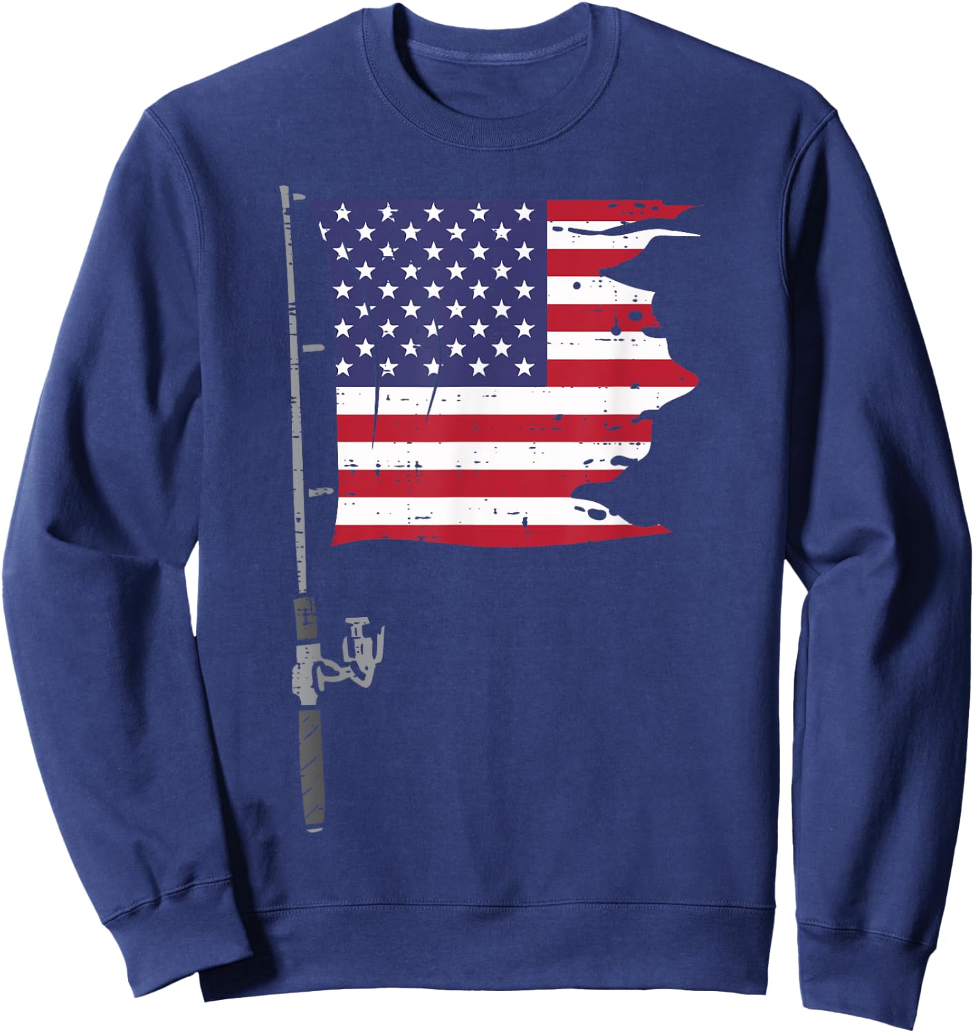 Fishing Rod American Flag Fish 4th Of July Patriot Men Dad Sweatshirt - Sweatshirt | Navy
