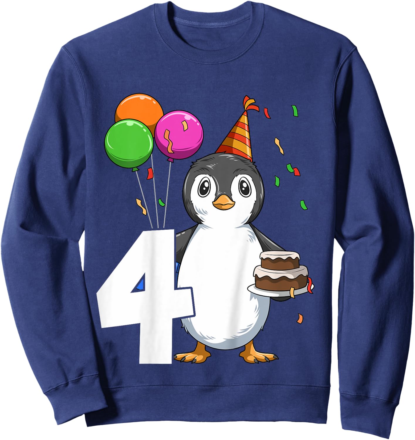 Penguin Birthday 4 Penguin 4th Birthday Outfit Penguin Party Sweatshirt - Sweatshirt | Navy
