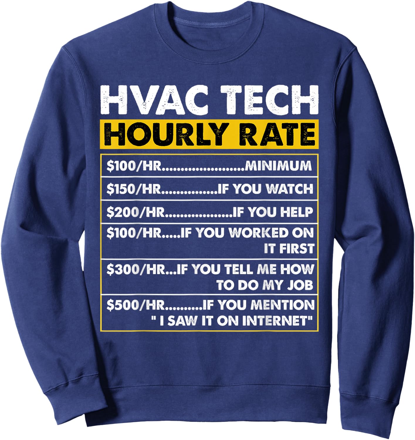 HVAC Tech Tools Funny Vintage HVAC Technician Hourly Rate Sweatshirt - Sweatshirt | Navy