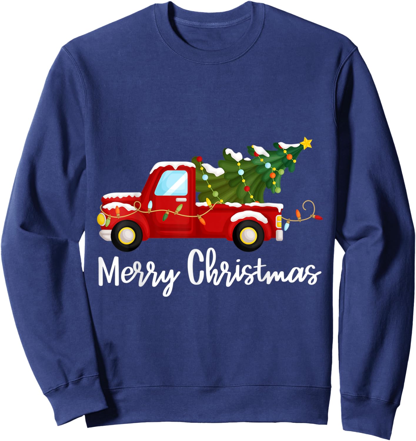 Vintage Wagon Christmas Tree Red Retro Farmer Truck Vacation Sweatshirt - Sweatshirt | Navy