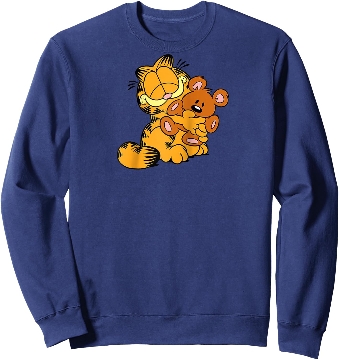 Garfield Hugging Pooky Cartoon Cat Raglan Baseball Sweatshirt - Sweatshirt | Navy