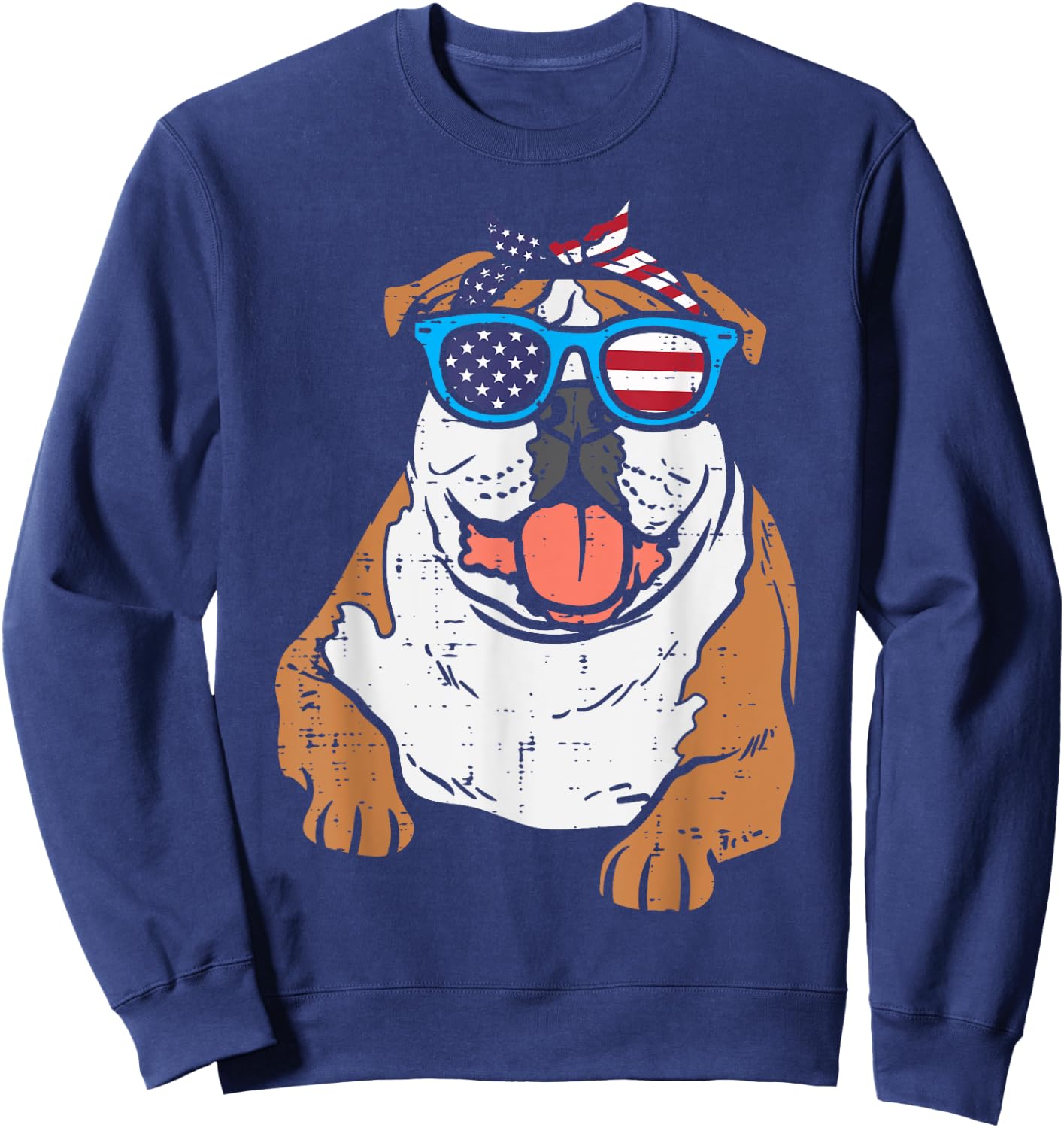 Bandana English Bulldog American USA 4th Of July Fourth Dog Kids Men Sweatshirt - Sweatshirt | Navy